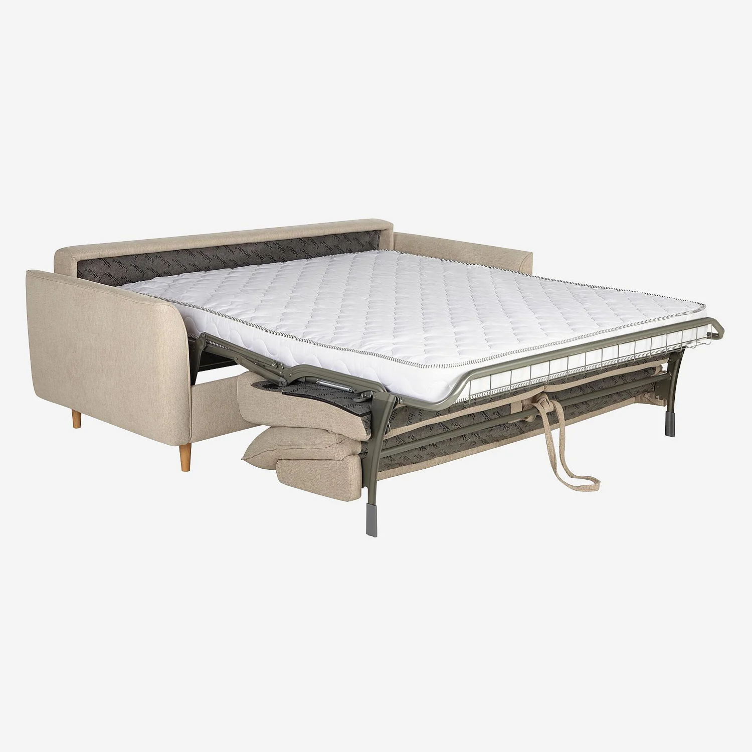 Canapé convertible 3 places - Couchage 160 cm - Matelas en mousse 14 cm - Tissu Lugano Beige - 7