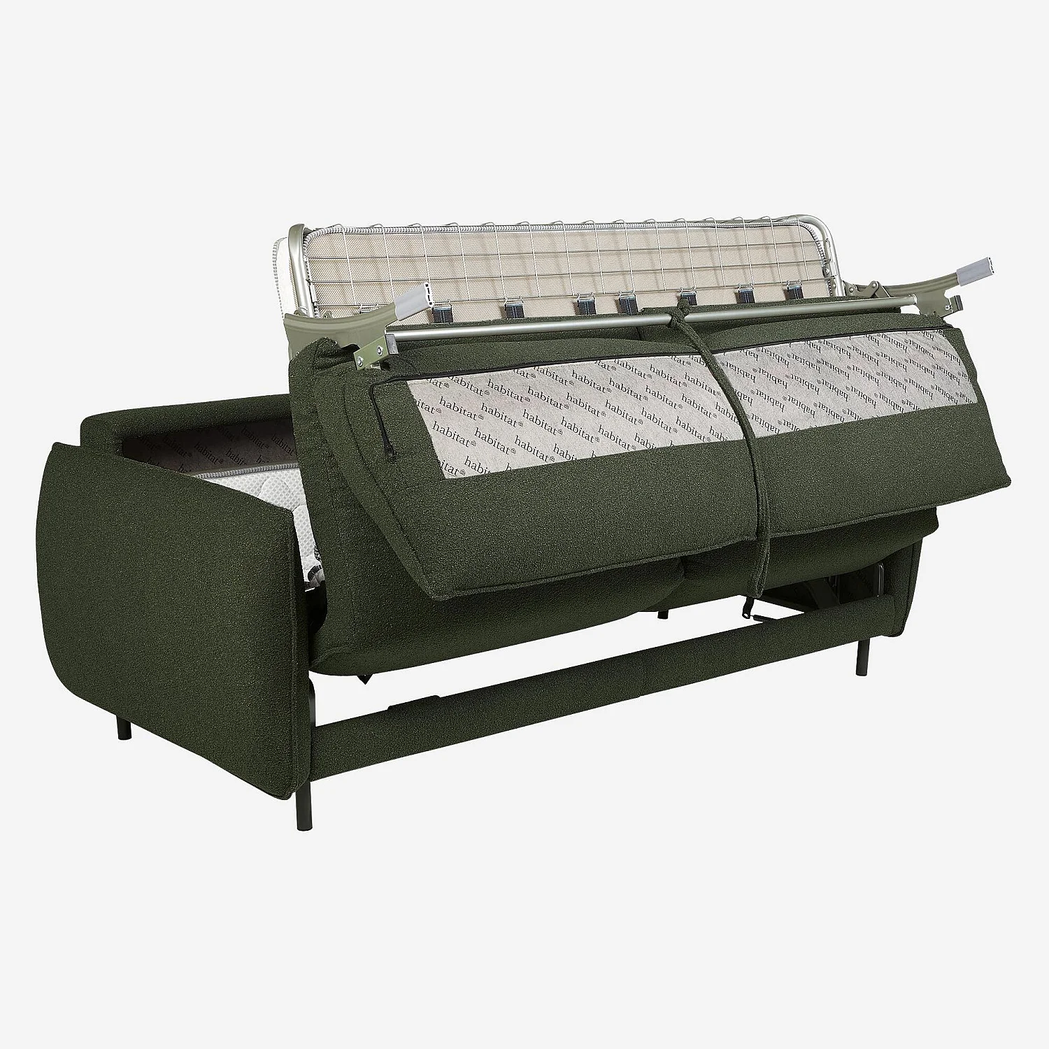 Sofá cama 3 plazas - Cama de 160 cm - Colchón de espuma de alta resiliencia de 14 cm - Tejido Tolfa Verde caqui - 9