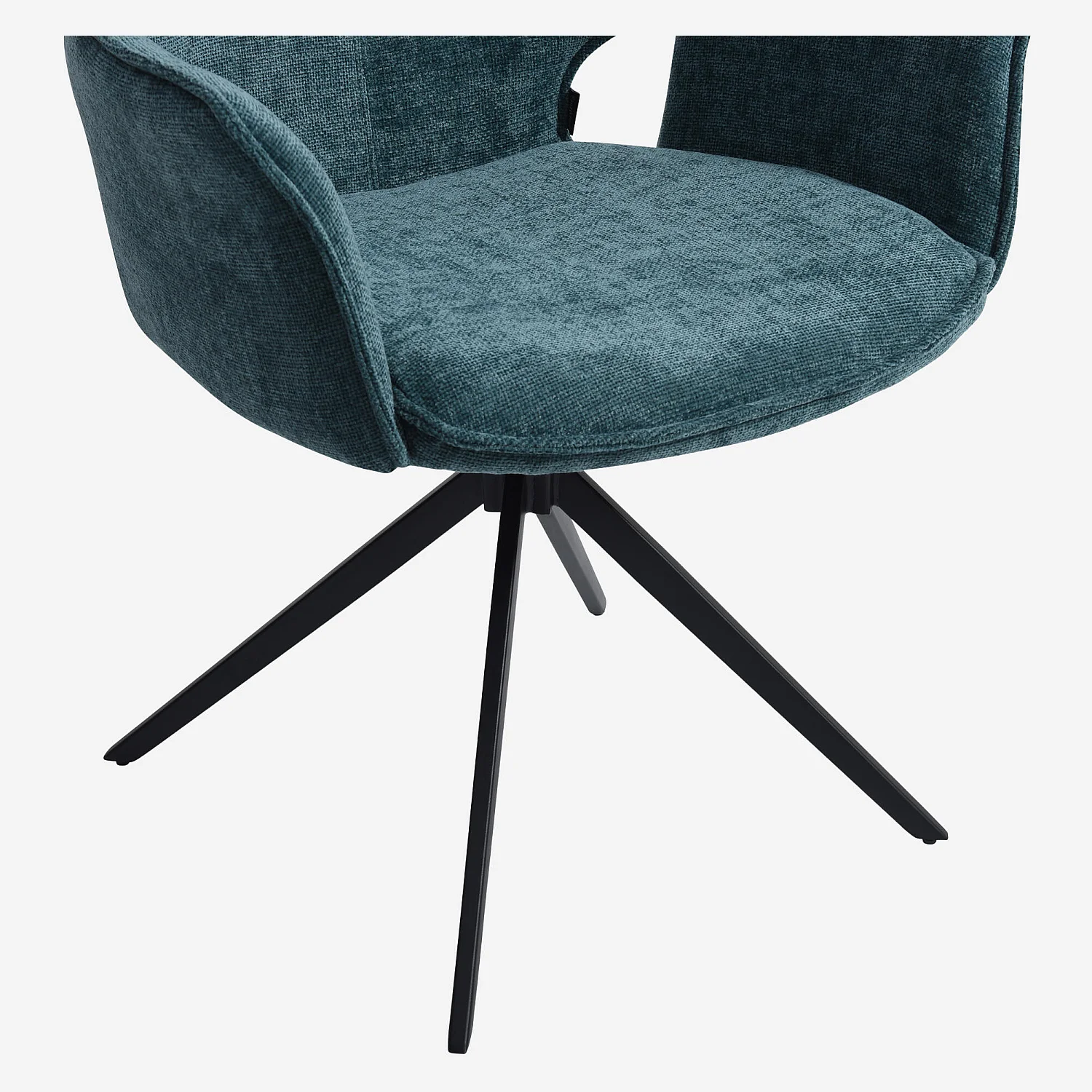 Lot de 2 chaises pivotantes en tissu chenille et métal noir avec accoudoirs - Bleu canard - 7