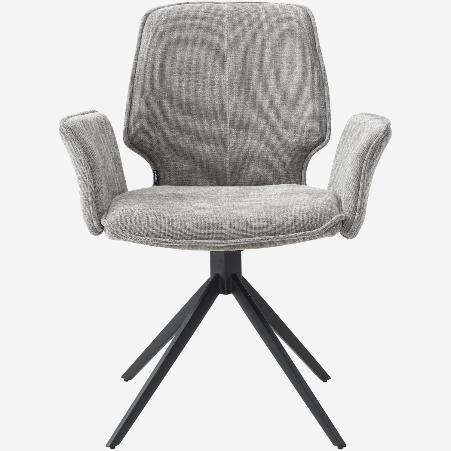 Lot de 2 chaises pivotantes en tissu chenille et métal noir avec accoudoirs - Gris fumé