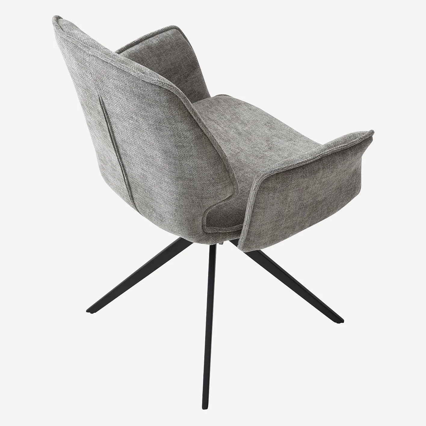 Lot de 2 chaises pivotantes en tissu chenille et métal noir avec accoudoirs - Gris fumé - 8