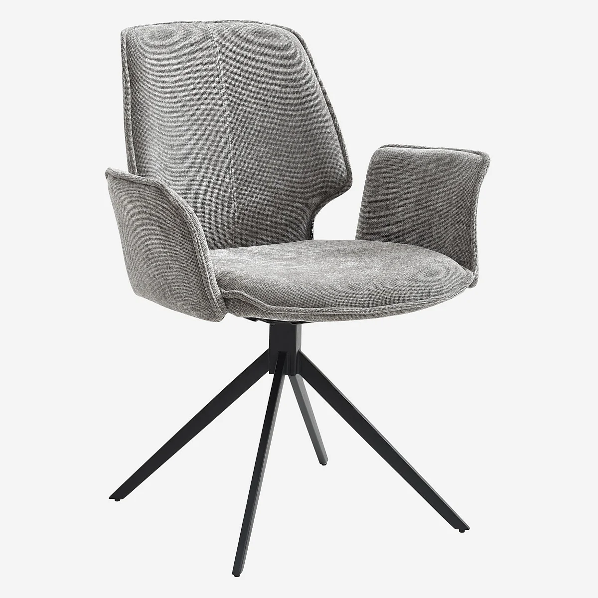 Lot de 2 chaises pivotantes en tissu chenille et métal noir avec accoudoirs - Gris fumé - 2