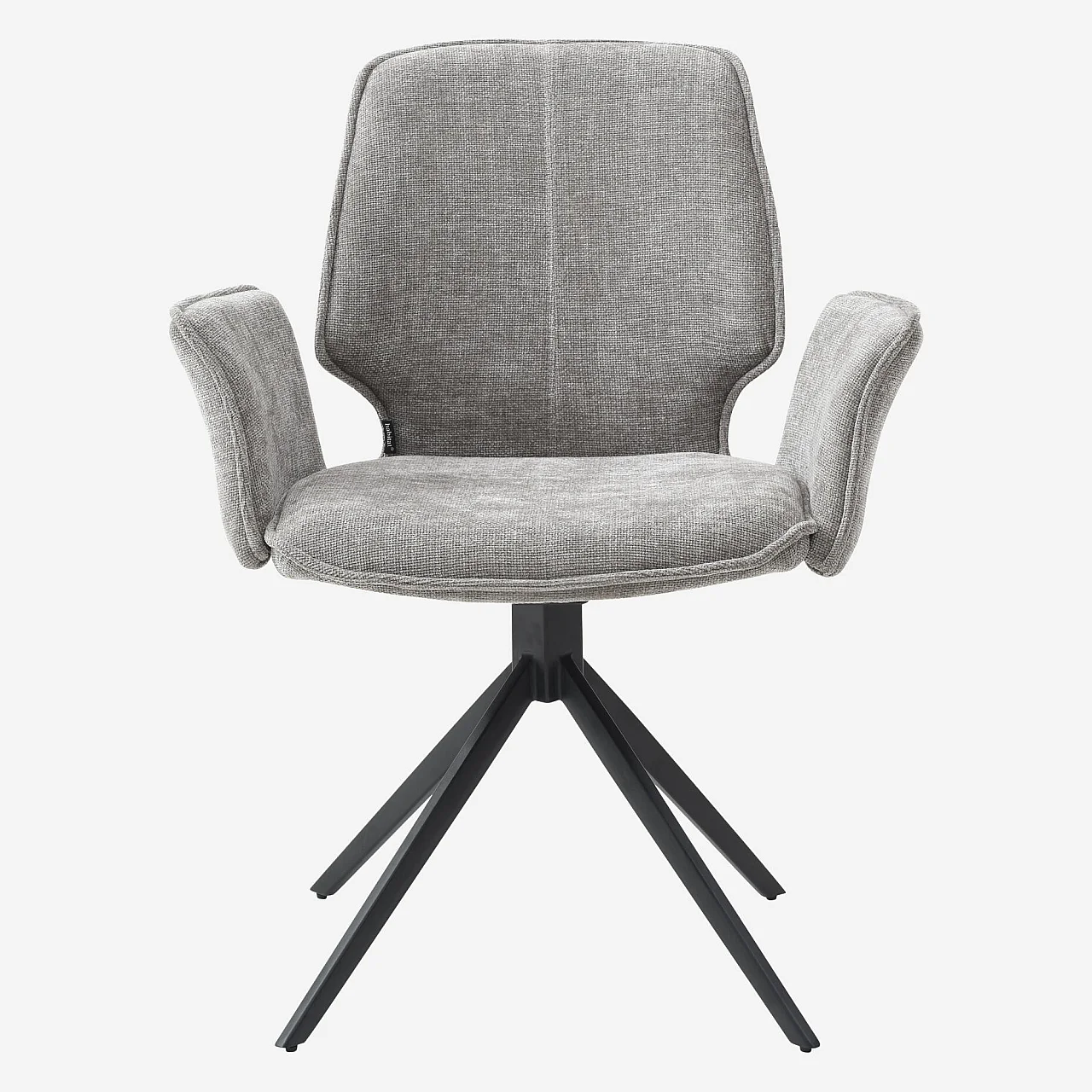 Lot de 2 chaises pivotantes en tissu chenille et métal noir avec accoudoirs - Gris fumé - 6