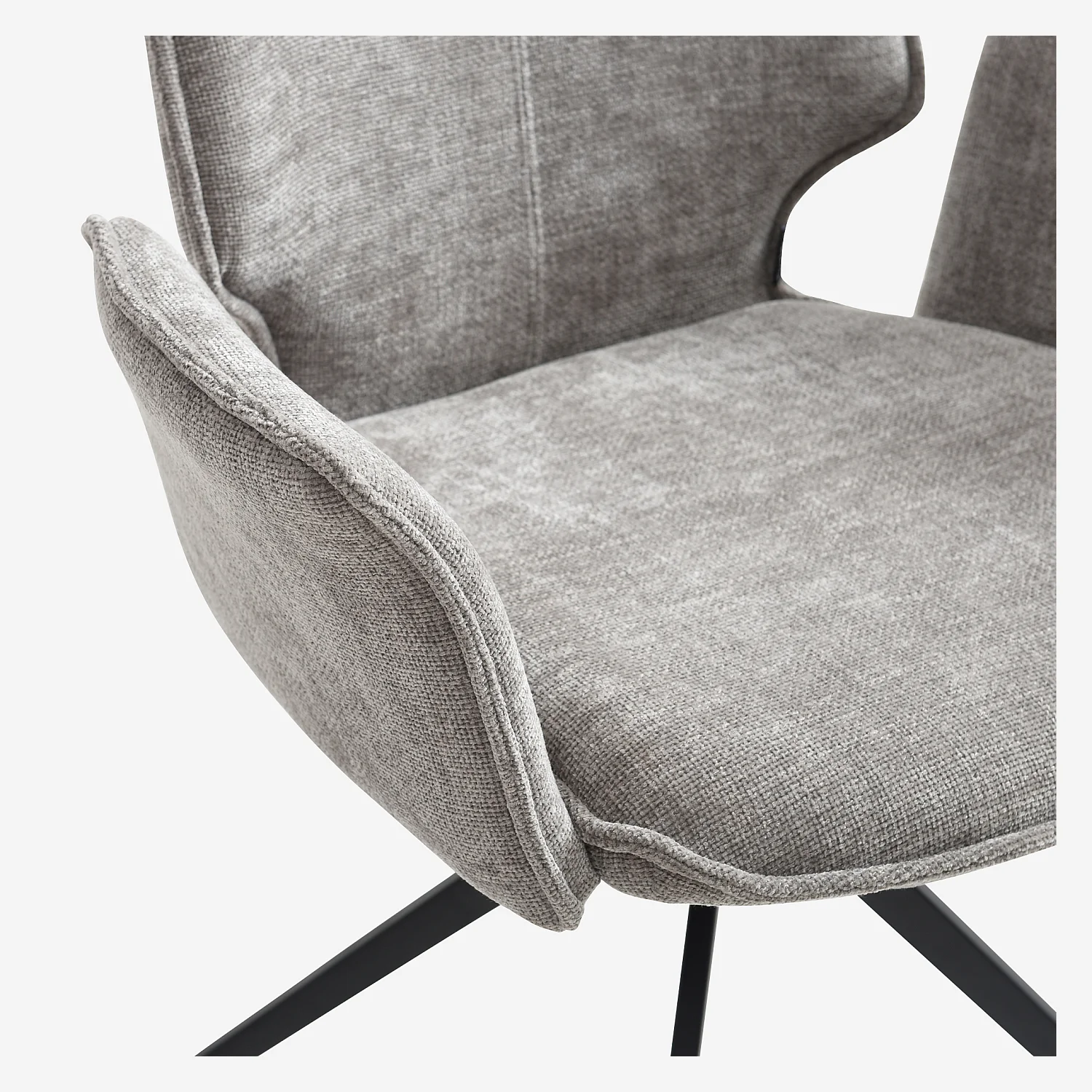 Lot de 2 chaises pivotantes en tissu chenille et métal noir avec accoudoirs - Gris fumé - 3