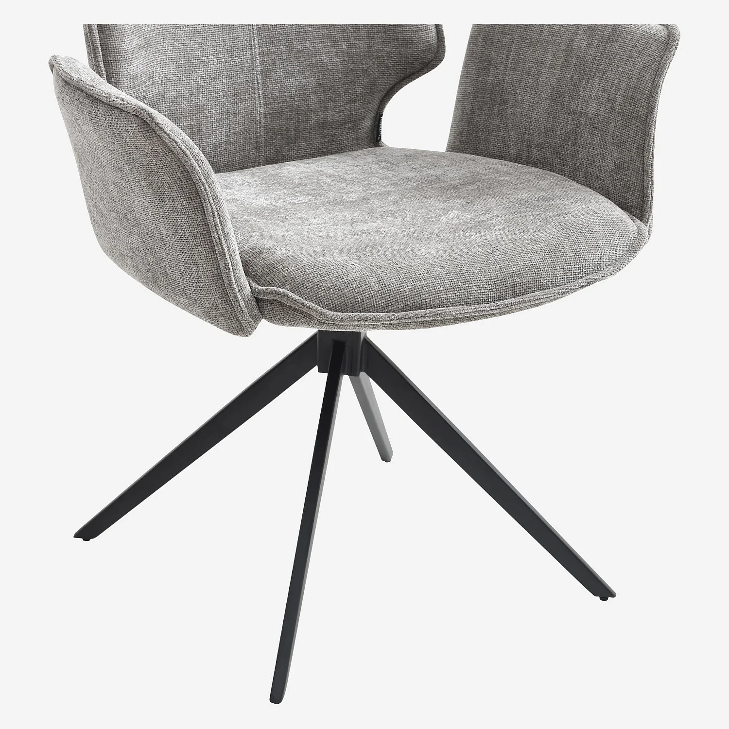 Lot de 2 chaises pivotantes en tissu chenille et métal noir avec accoudoirs - Gris fumé - 7