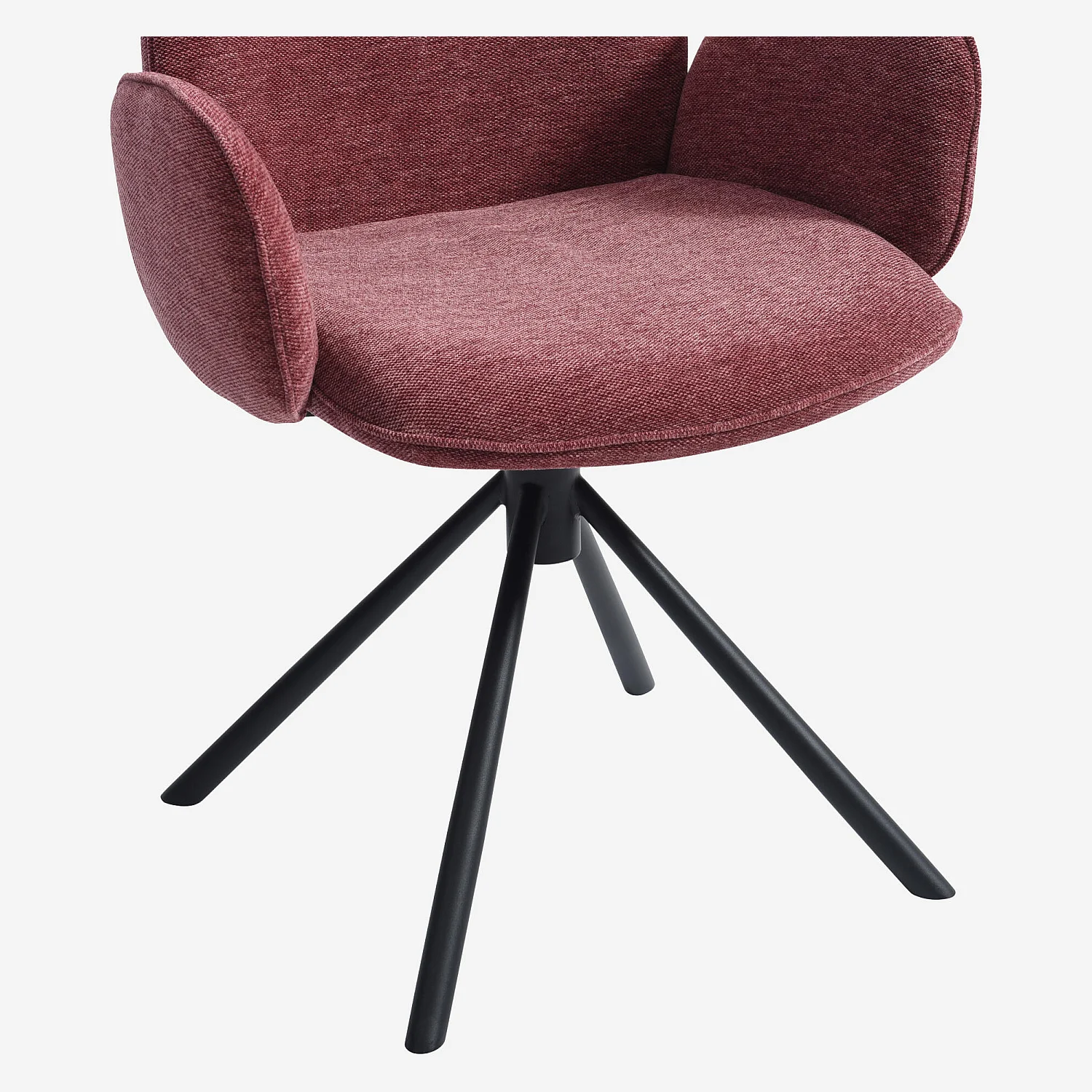 Lot de 2 chaises pivotantes en tissu et métal noir avec accoudoirs - Rouge parme - 8