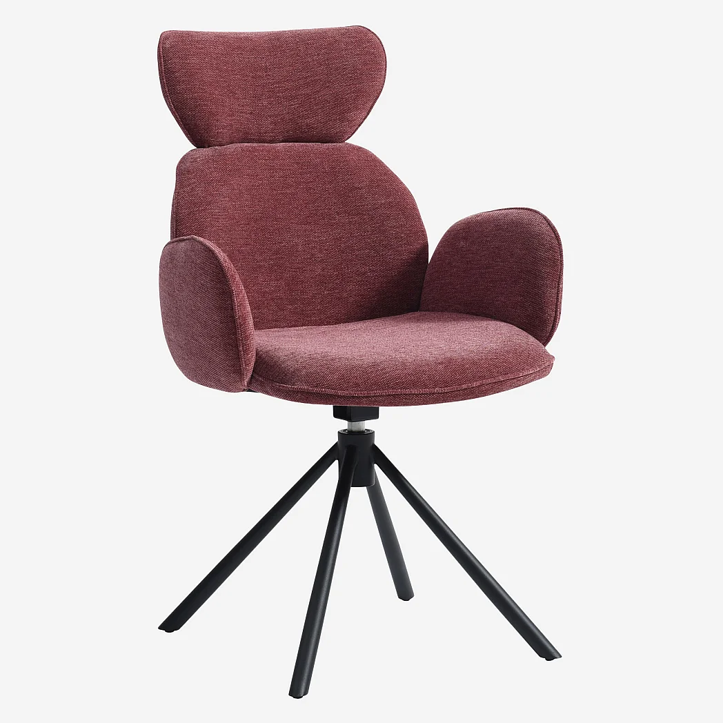 Set di 2 sedie girevoli in tessuto e metallo nero con braccioli - Rosso prugna - 2