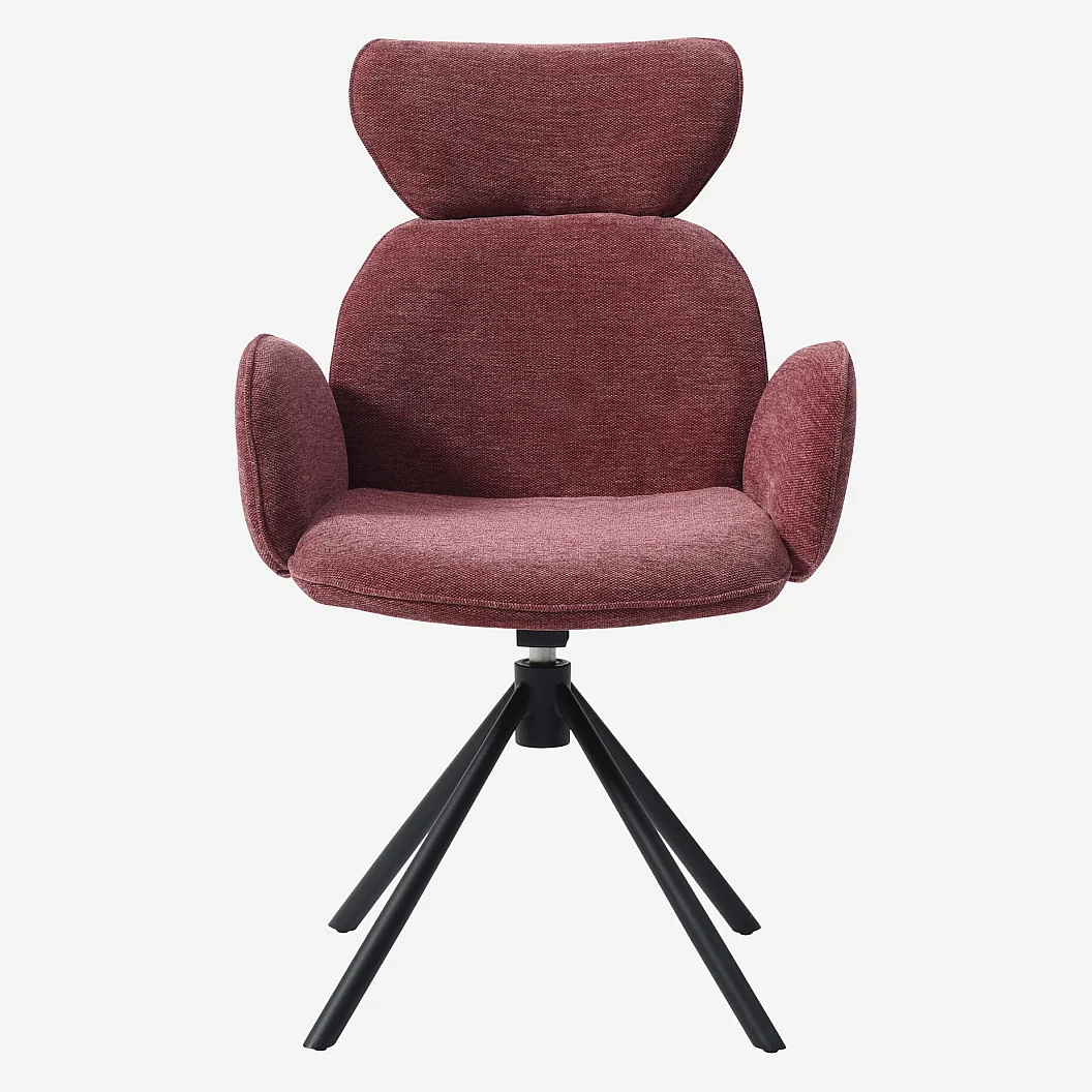 Set di 2 sedie girevoli in tessuto e metallo nero con braccioli - Rosso prugna - 7