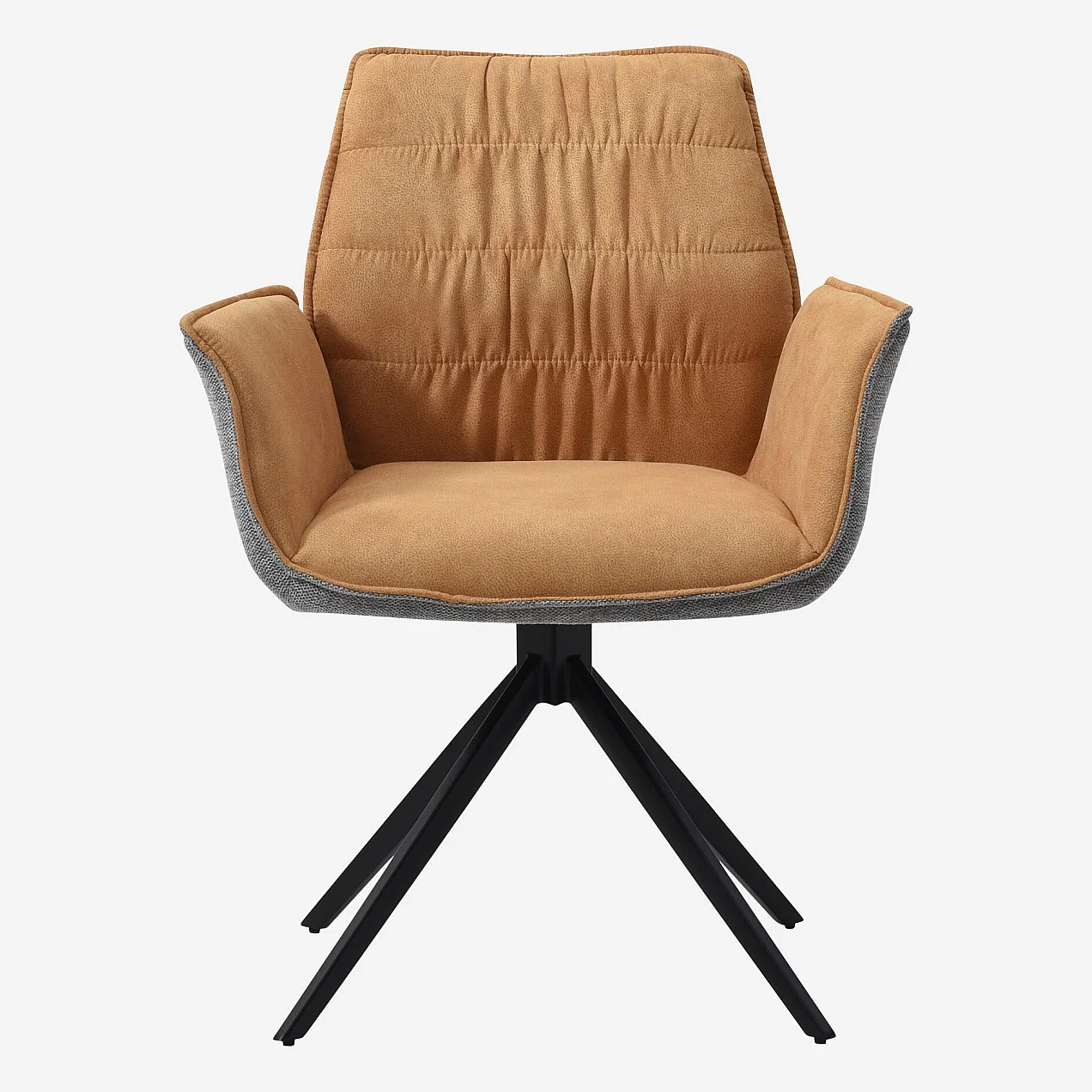 Set van 2 stoelen van stof en zwart metaal met armleuningen - Oker en grijs - 5