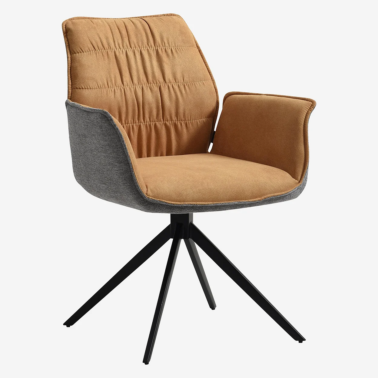 Set van 2 stoelen van stof en zwart metaal met armleuningen - Oker en grijs - 2