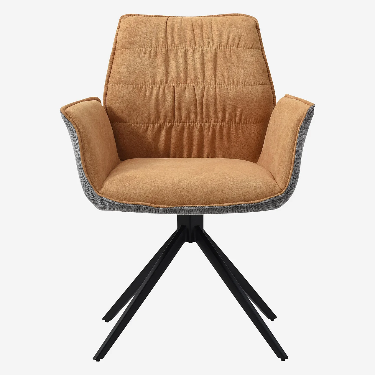 Set van 2 stoelen van stof en zwart metaal met armleuningen - Oker en grijs - 5