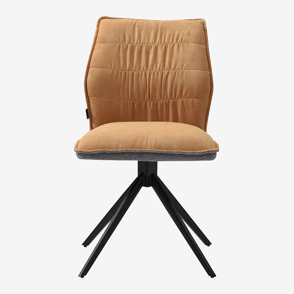 Lot de 2 chaises en tissu et métal noir - Ocre et gris - 5