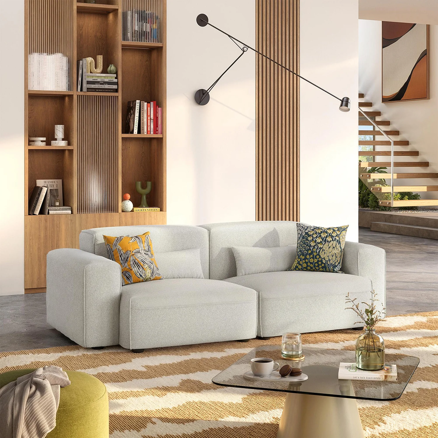 Canapé 3 places en tissu - Beige mélangé - 1