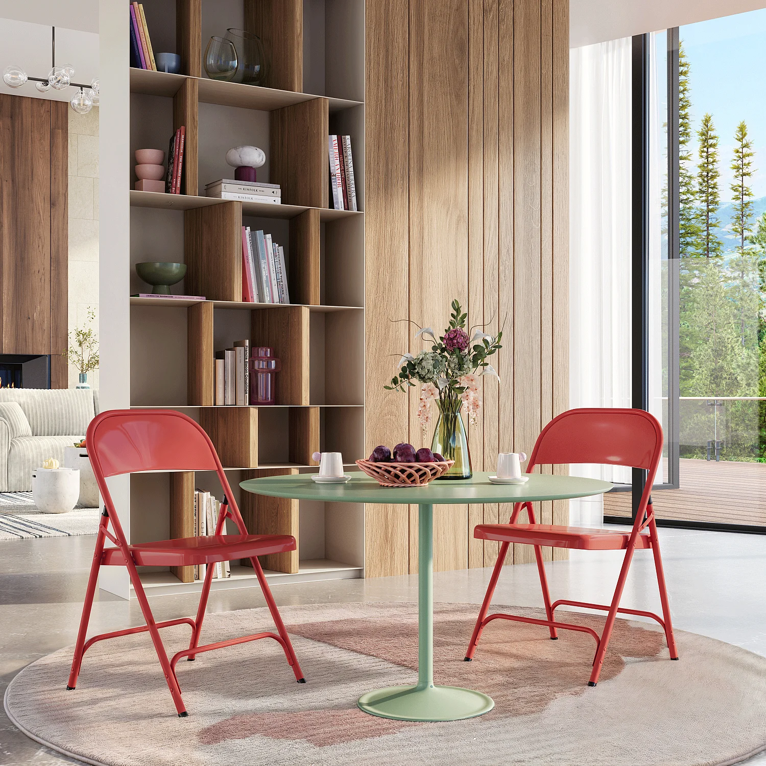 Lot de 4 chaises pliantes en acier laqué - Rouge coquelicot - 1