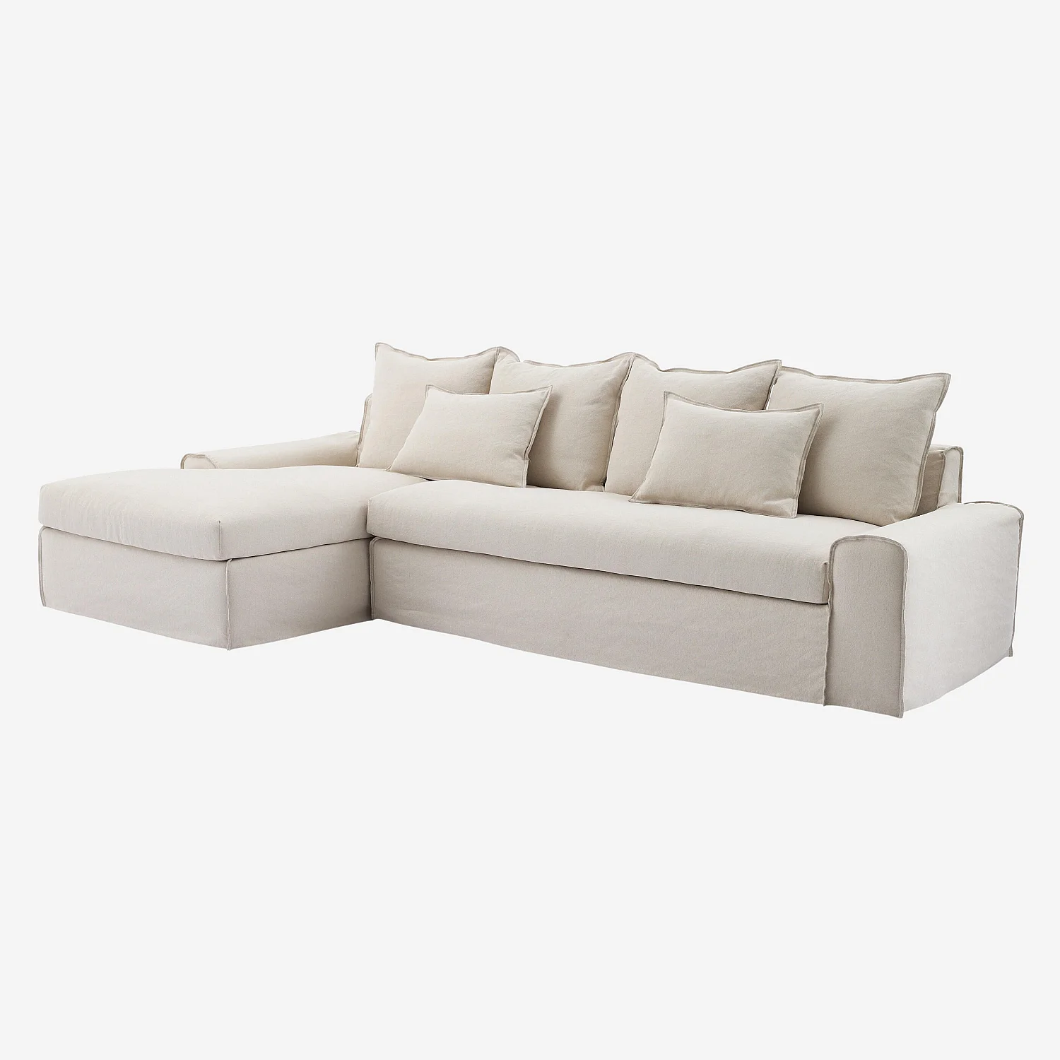 Hoekbank linksom met afneembare hoes van katoen en linnen gevuld met veren - Zandkleur - 6