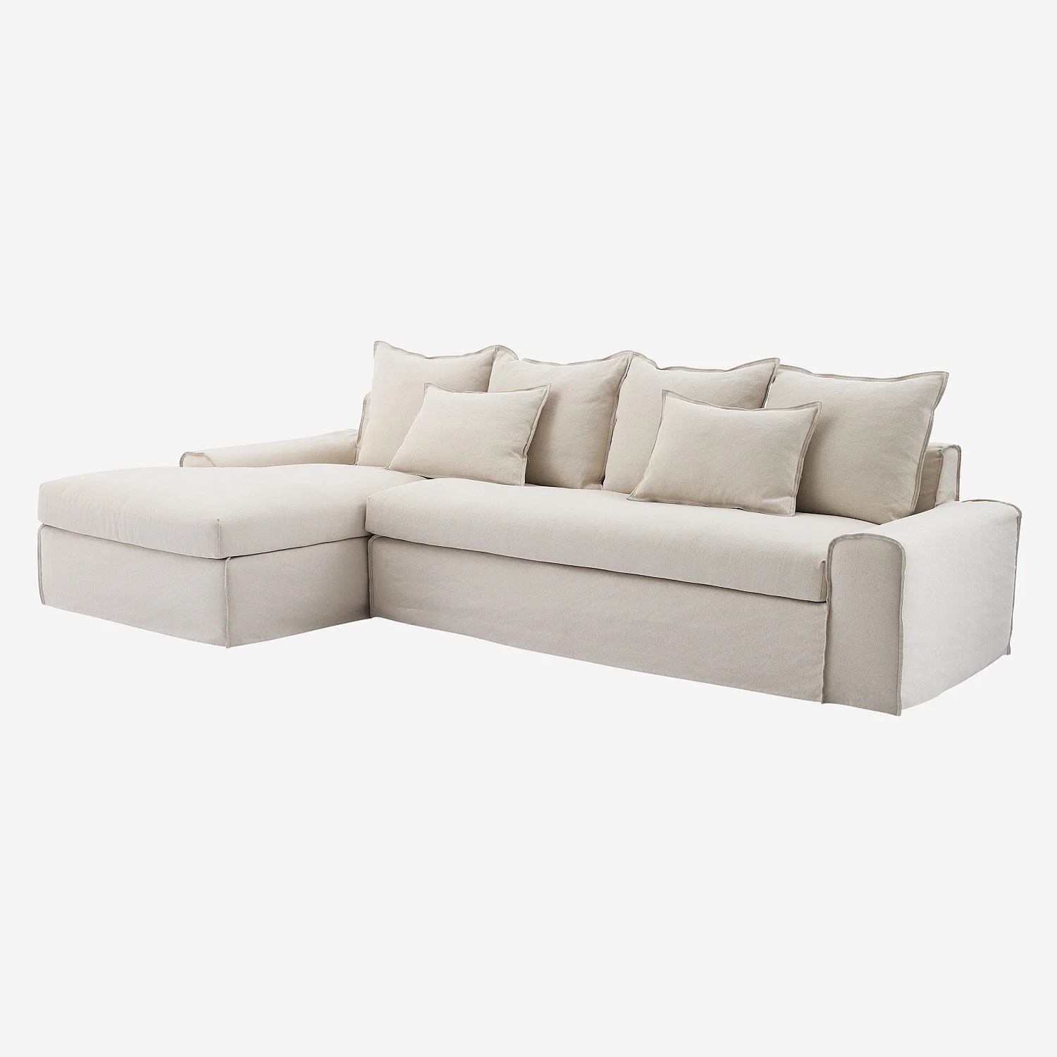 Ecksofa - Ecke links - mit abnehmbarem Bezug aus Baumwolle und Leinen - mit Federfüllung - Sandweiß - 6
