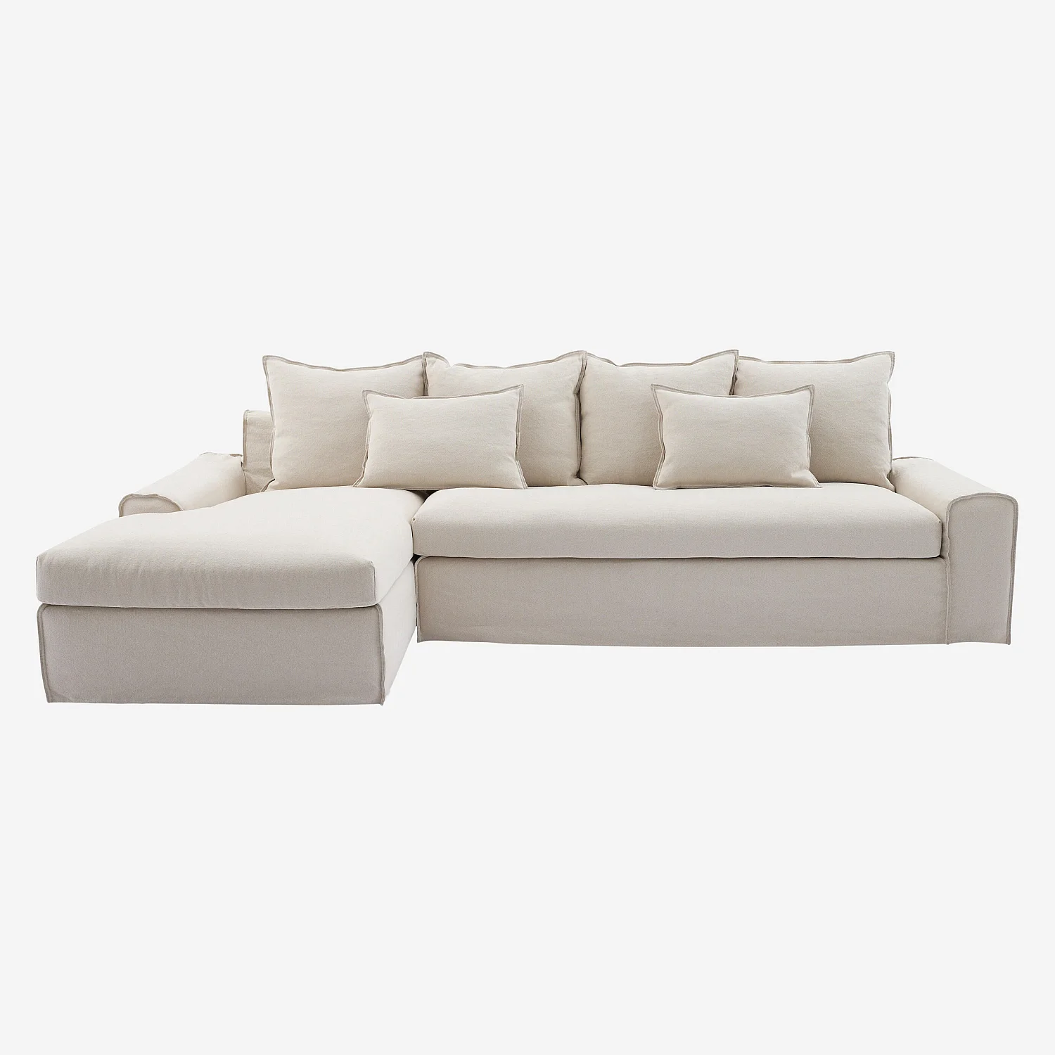 Ecksofa - Ecke links - mit abnehmbarem Bezug aus Baumwolle und Leinen - mit Federfüllung - Sandweiß - 2