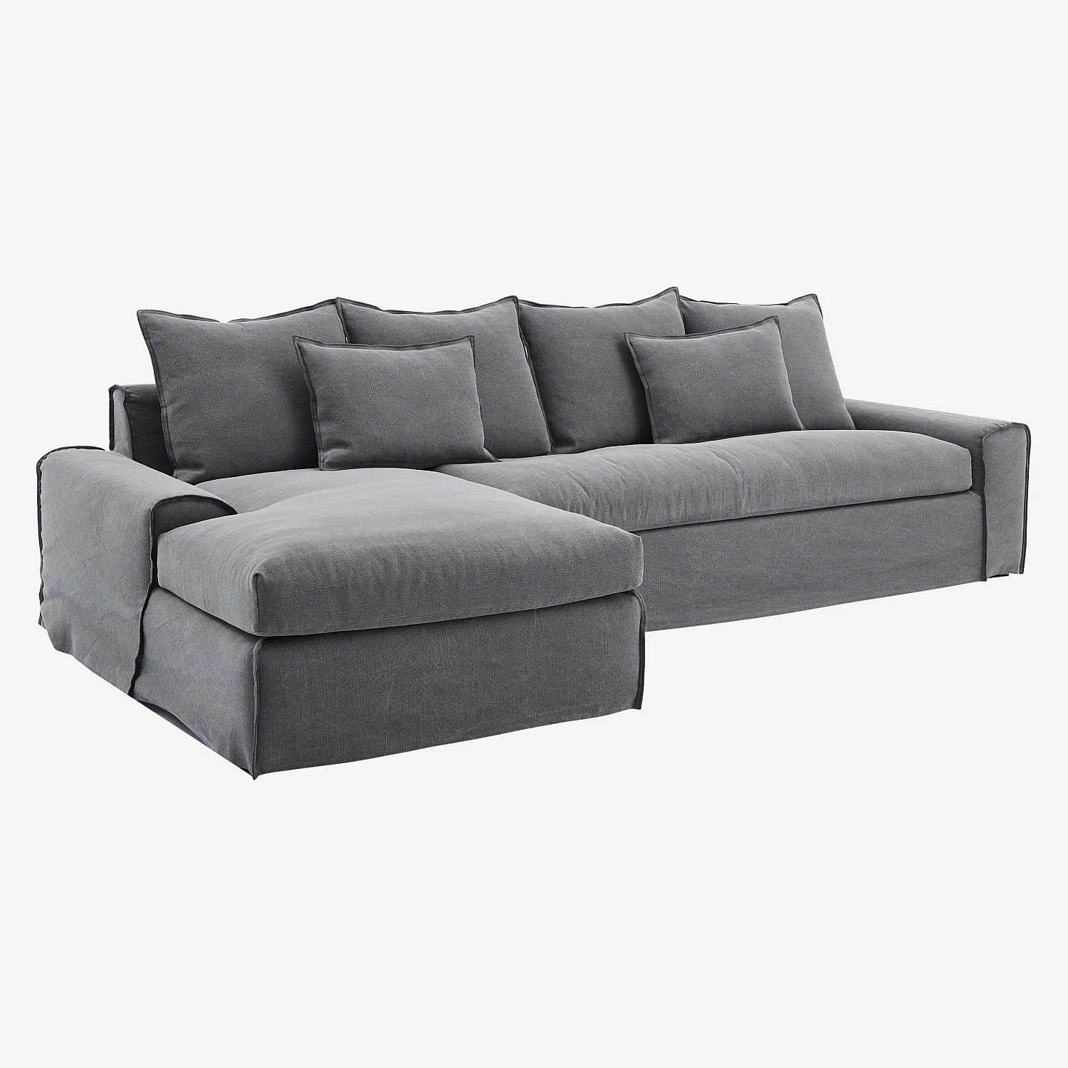 Ecksofa - Ecke links - mit abnehmbarem Bezug aus Baumwolle und Leinen - mit Federfüllung - Schiefergrau - 5