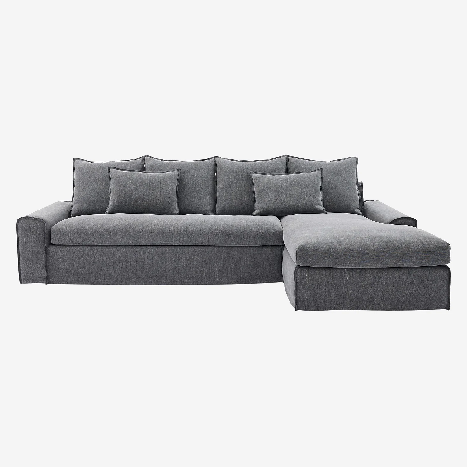 Canapé d'angle droit déhoussable en coton et lin garni de plumes - Gris ardoise  - 2