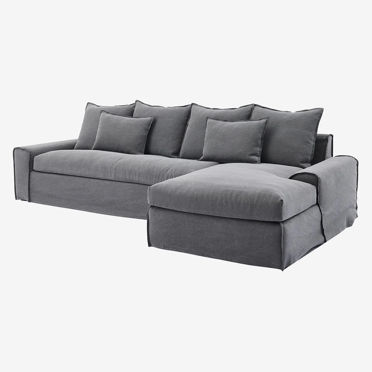 Canapé d'angle droit déhoussable en coton et lin garni de plumes - Gris ardoise  - 3
