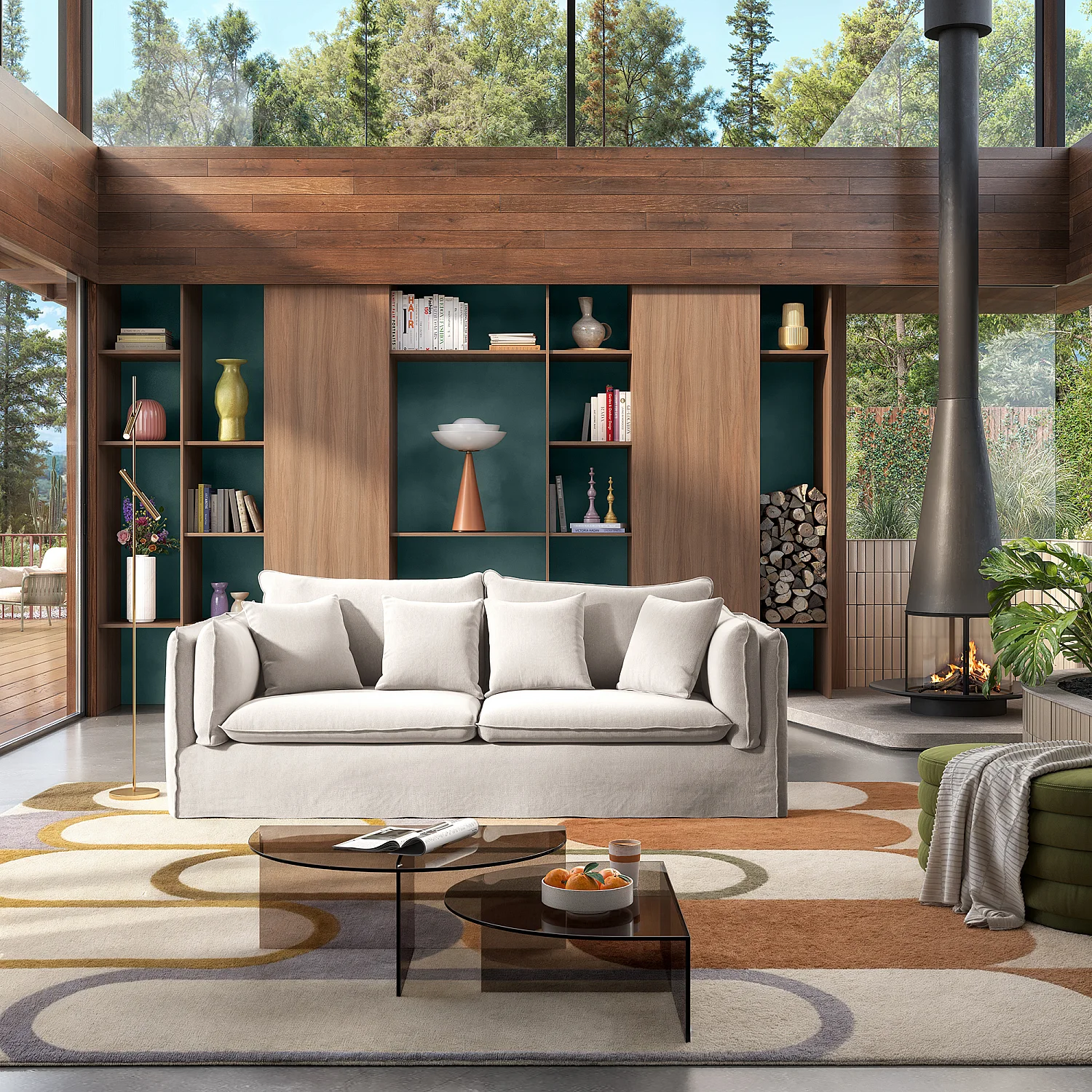 Canapé 3 places déhoussable en coton et lin - Sable blanc - 1