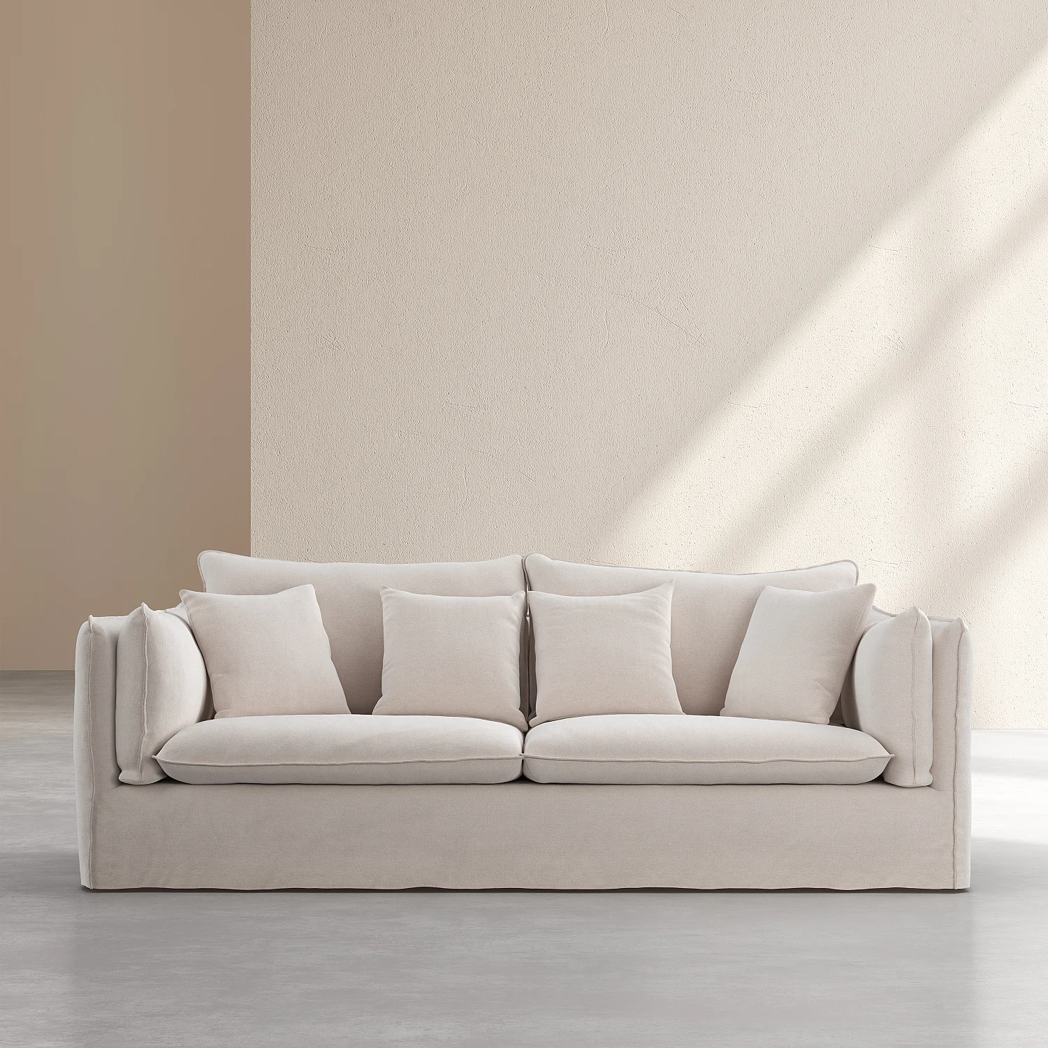 Divano 3 posti sfoderabile in cotone e lino - Sabbia bianca - 2