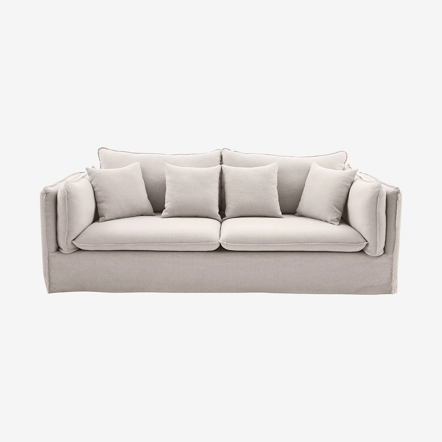 Canapé 3 places déhoussable en coton et lin - Sable blanc - 2