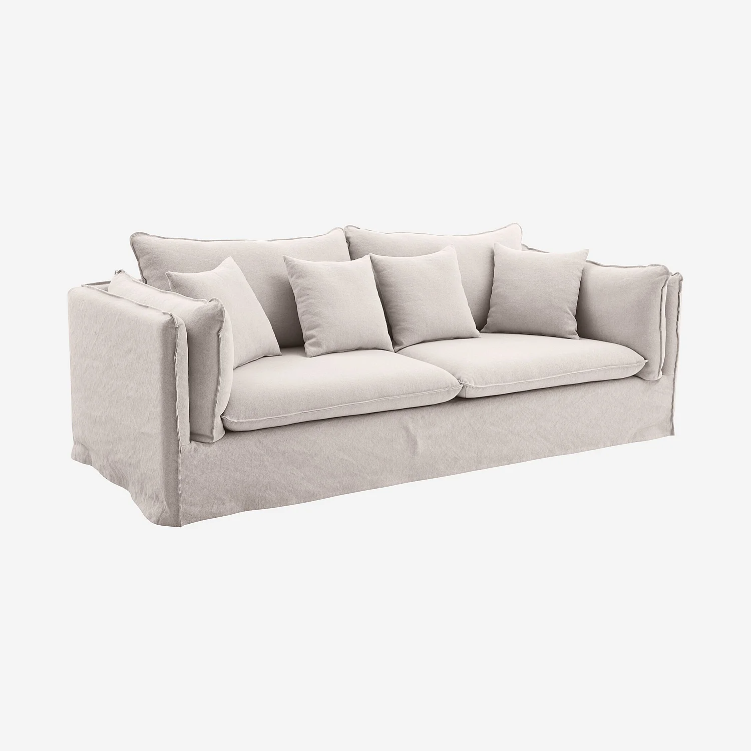 Canapé 3 places déhoussable en coton et lin - Sable blanc - 6