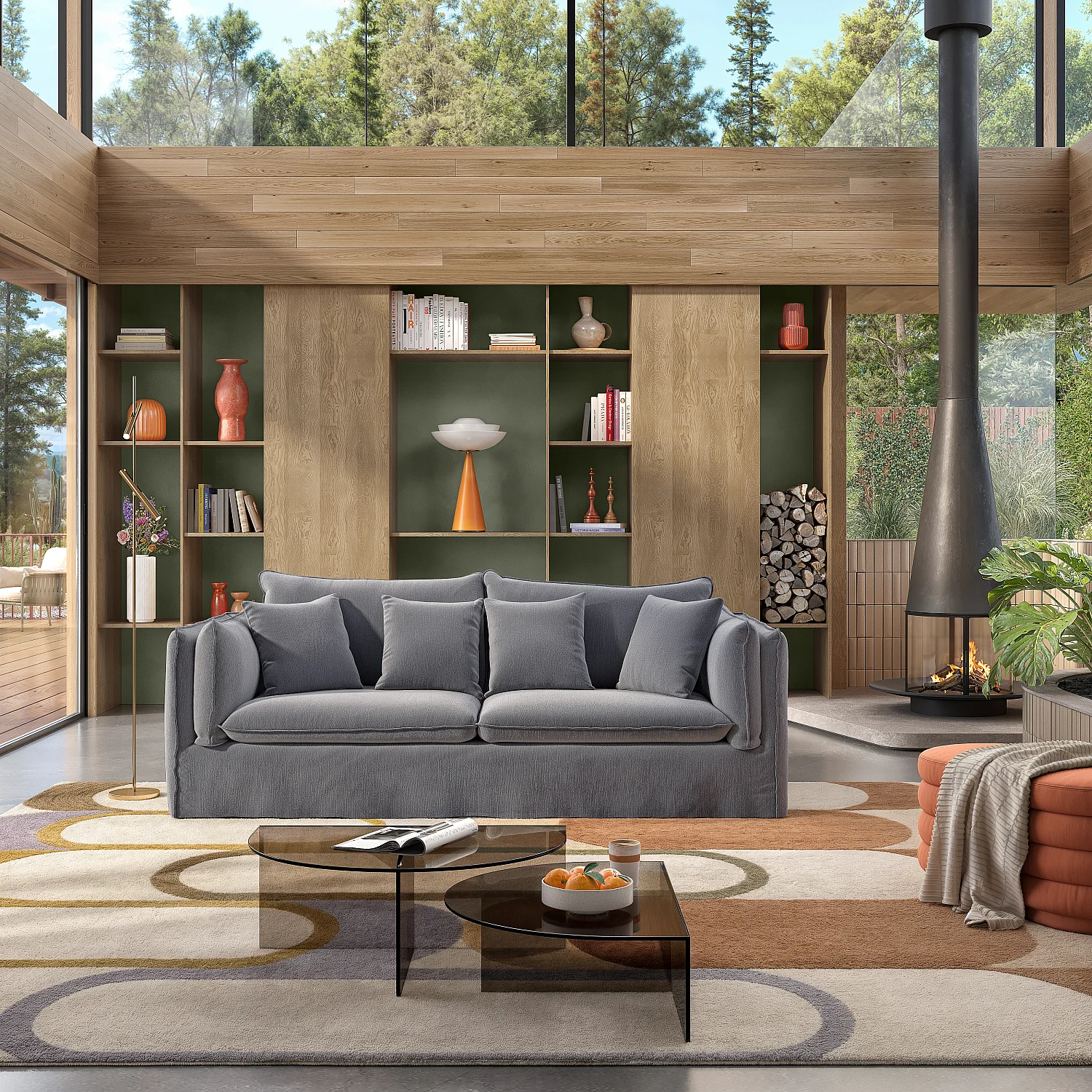 Canapé 3 places déhoussable en coton et lin - Gris ardoise - 1