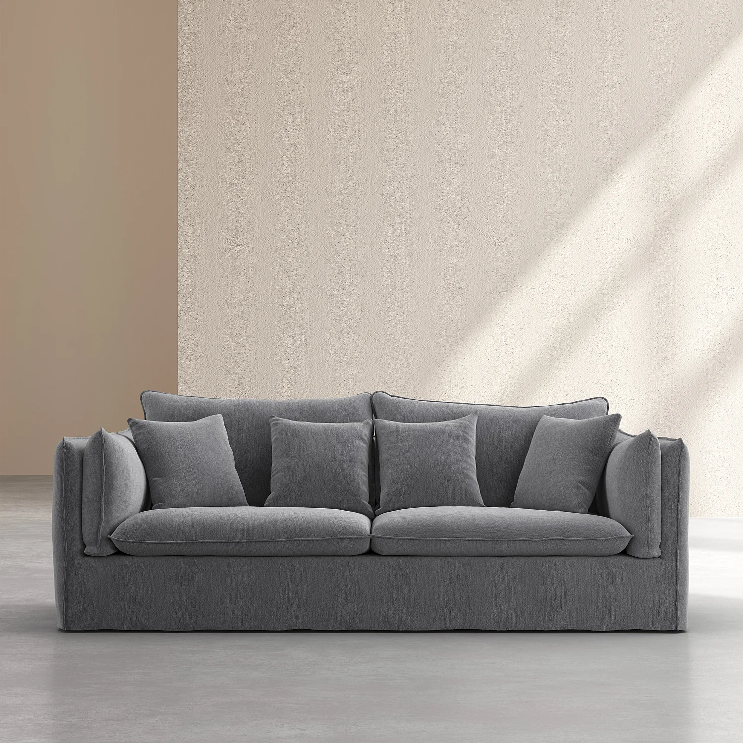 Divano 3 posti sfoderabile in cotone e lino - Grigio ardesia - 1