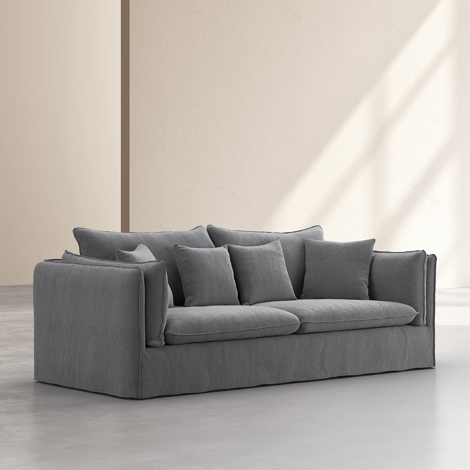 Divano 3 posti sfoderabile in cotone e lino - Grigio ardesia - 2