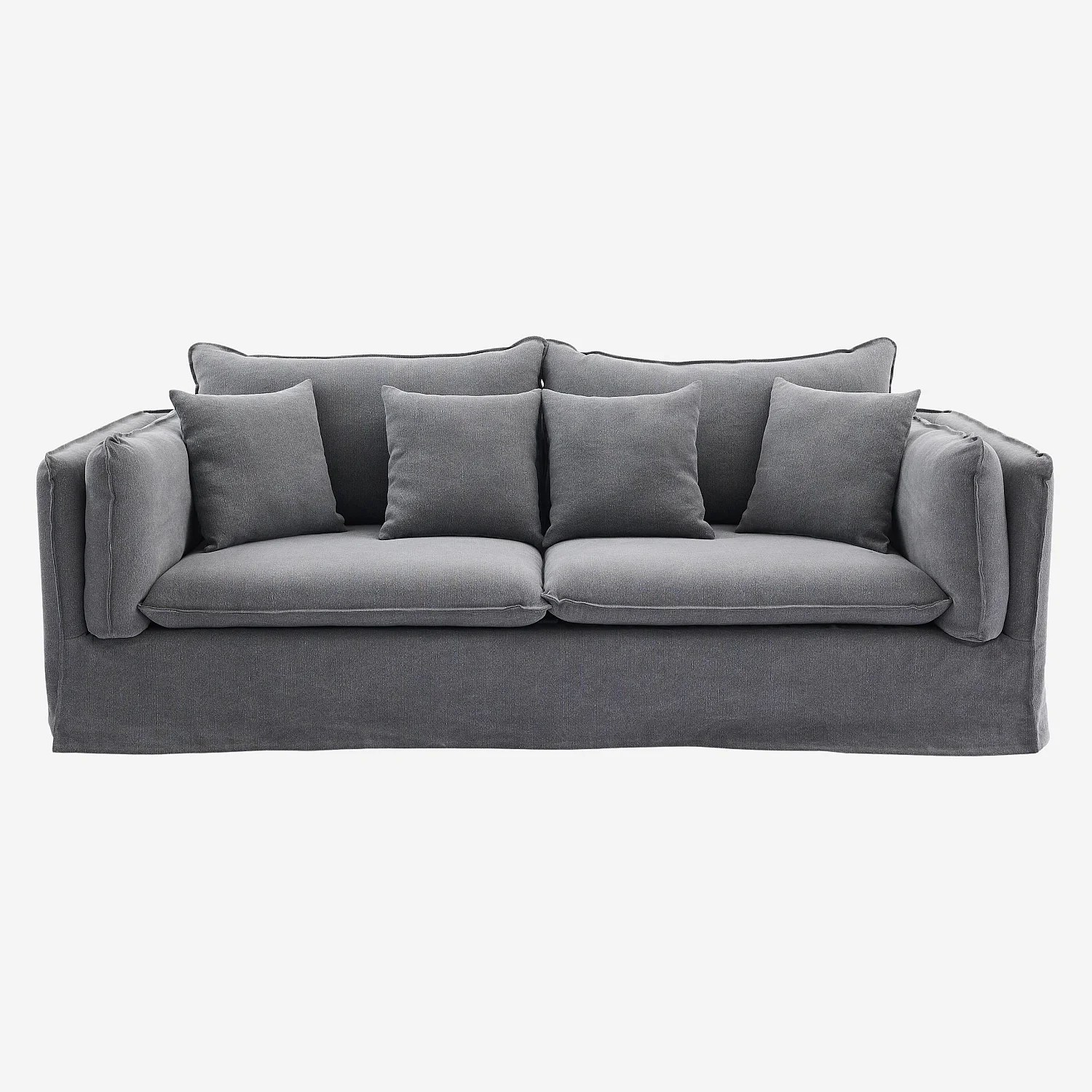 Canapé 3 places déhoussable en coton et lin - Gris ardoise - 2