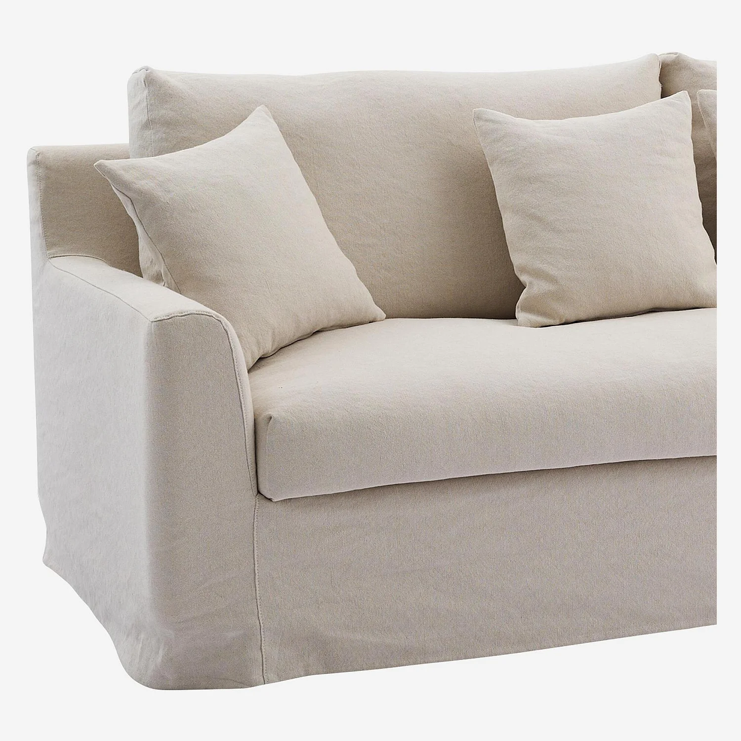 Canapé 3 places déhoussable en coton et lin garni de plumes - Sable blanc - 3