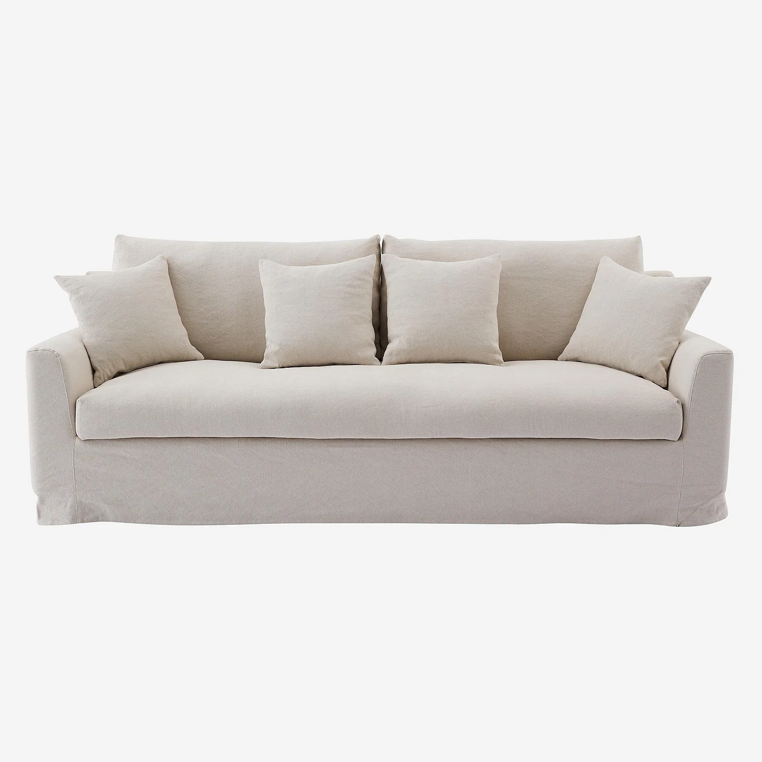 Canapé 3 places déhoussable en coton et lin garni de plumes - Sable blanc - 2