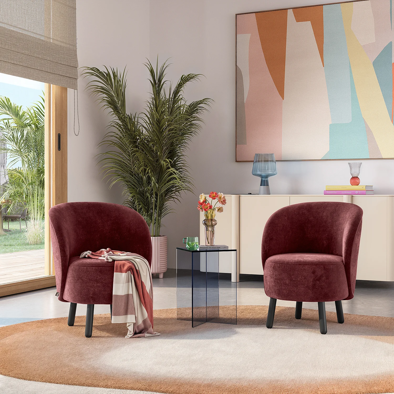 Fauteuil cabriolet en tissu chenille - Bordeaux - 1