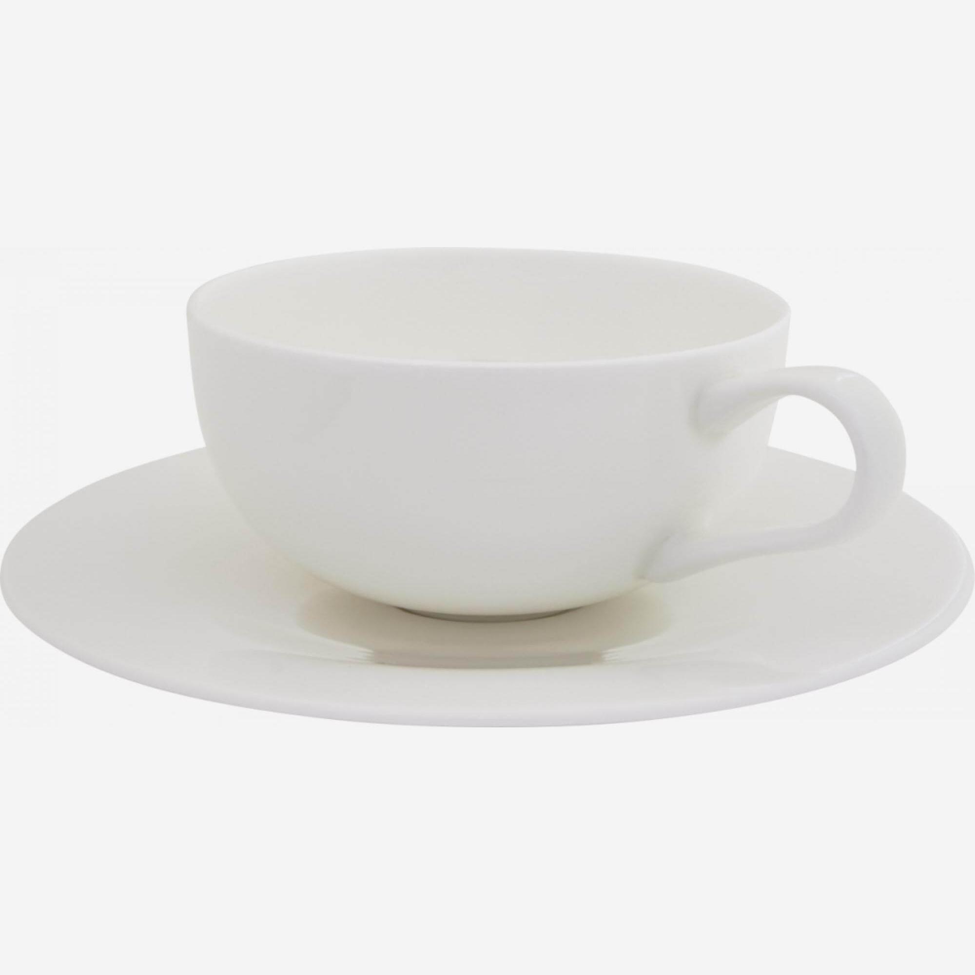 Teetasse aus Porzellan mit Untertasse – Weiß (6-er-Set)