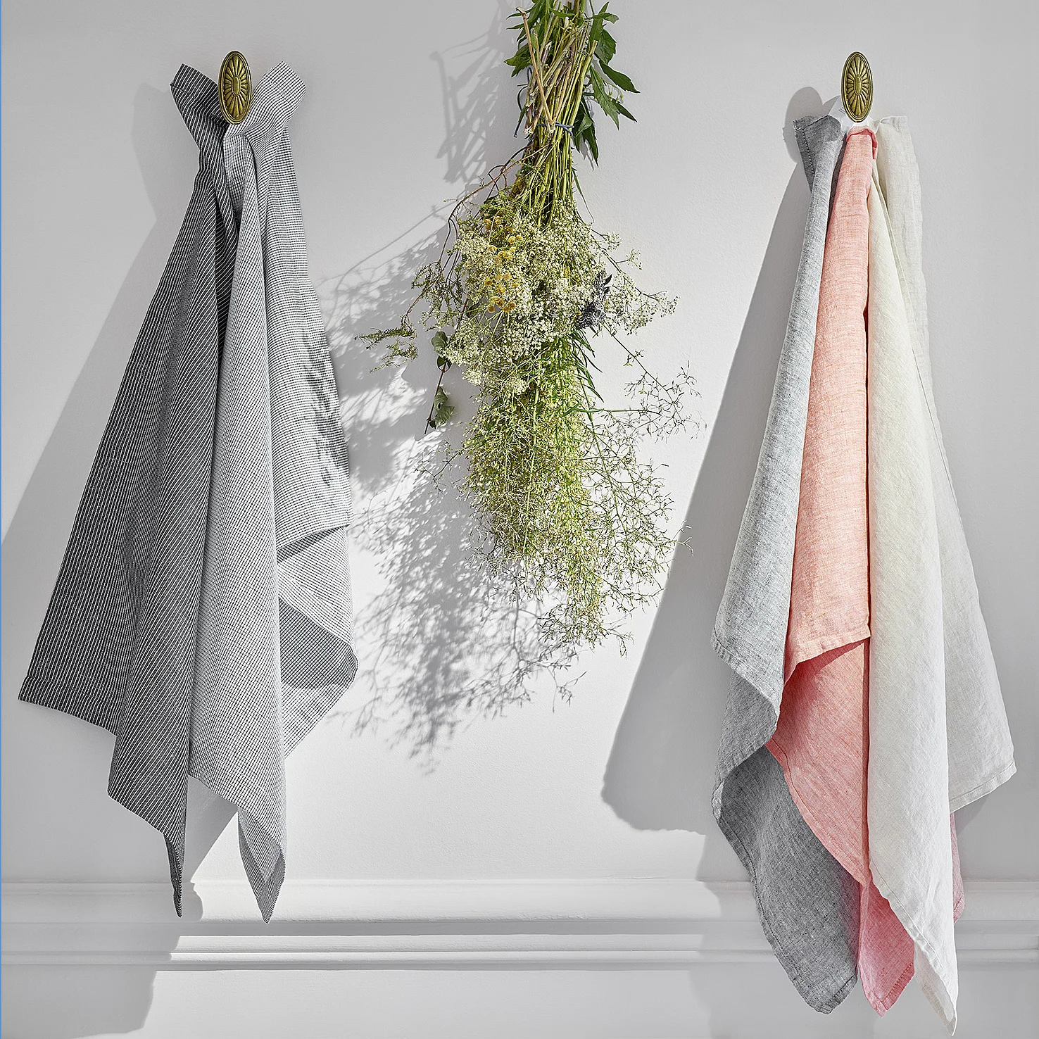 Set 2 theedoeken 70x50cm van katoen en linnen zwart wit geweven (Set van 6) - 1