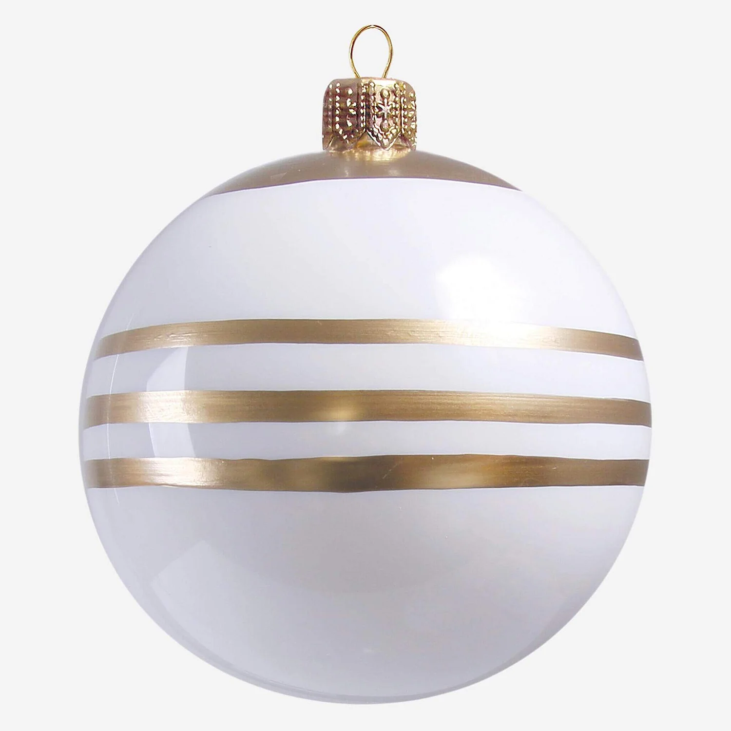Décoration de Noël - Boule D.8 en verre blanche à rayures dorées (Lot de 6) - 1