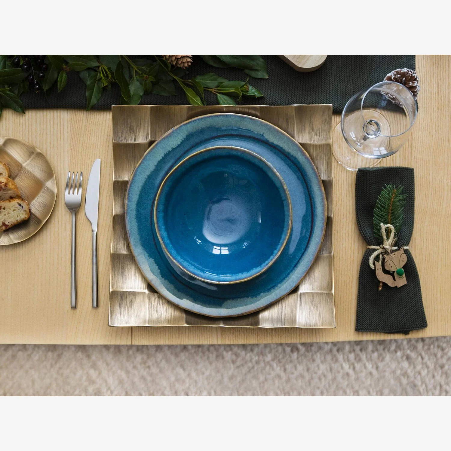 Assiette à dessert en grès - 22 cm - Bleu (Lot de 6) - 1