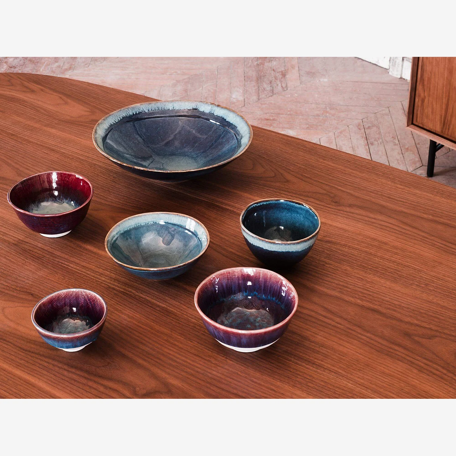 Plat de service en grès - 33 cm - Bleu (Lot de 2) - 4