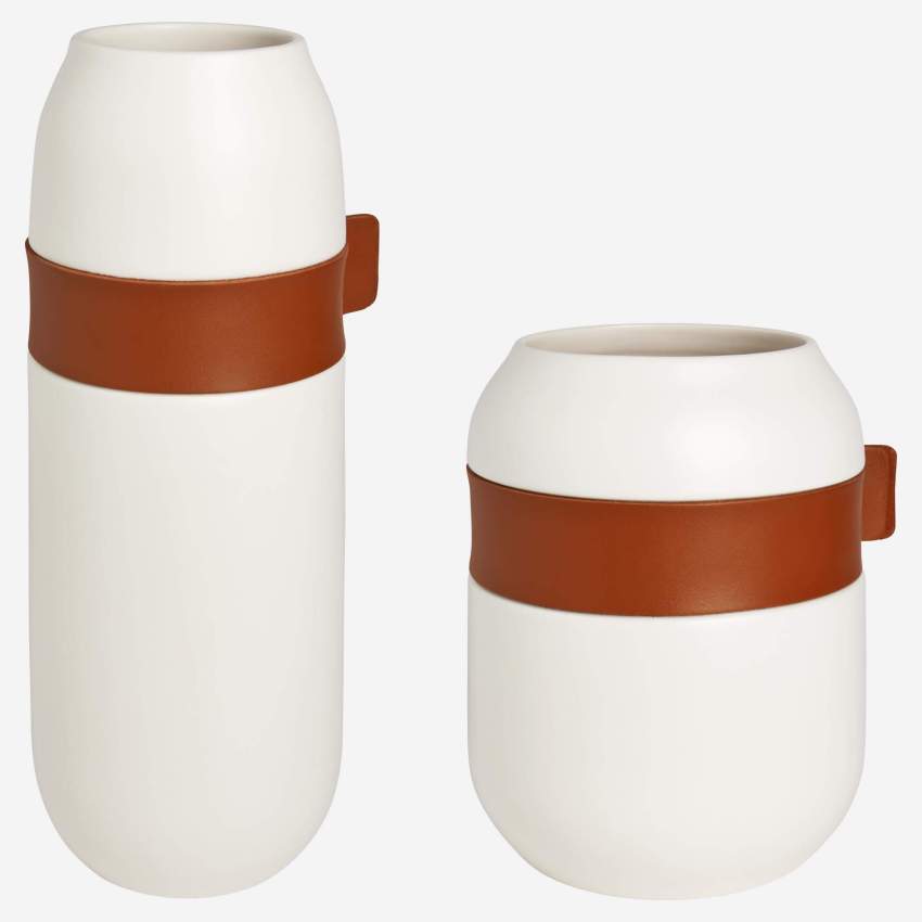 Ceramic and leather vase 32cm