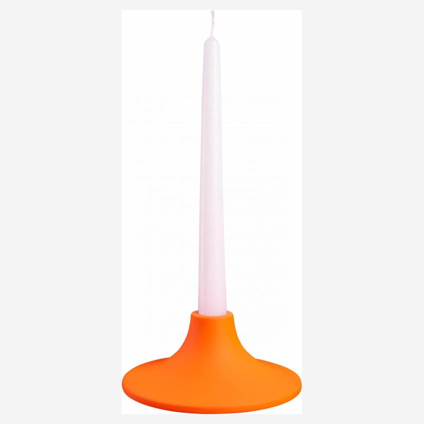 Candle holder made of ceramic, fluorescent orange