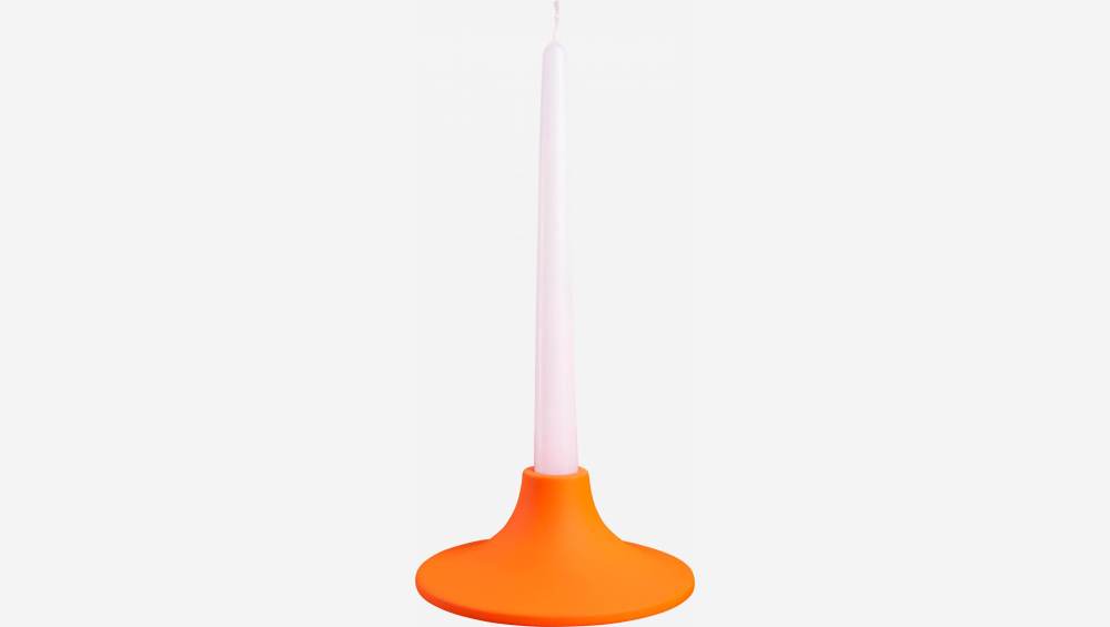 Candle holder made of ceramic, fluorescent orange