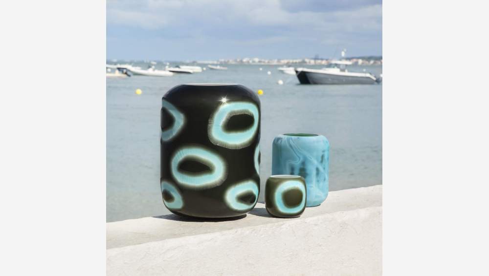 Vase en verre – Noir et motif Bleu – 30 cm