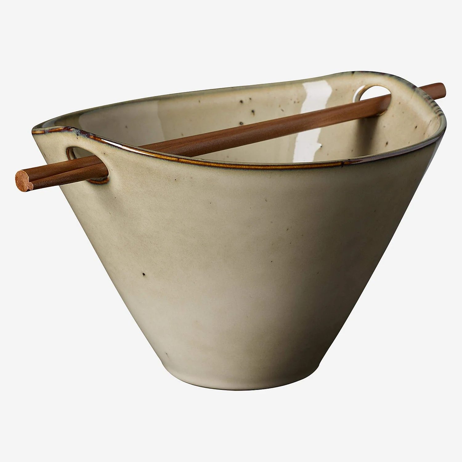 Bol de nouilles avec baguettes en grès - 8 cm - Marron (Lot de 4) - 4