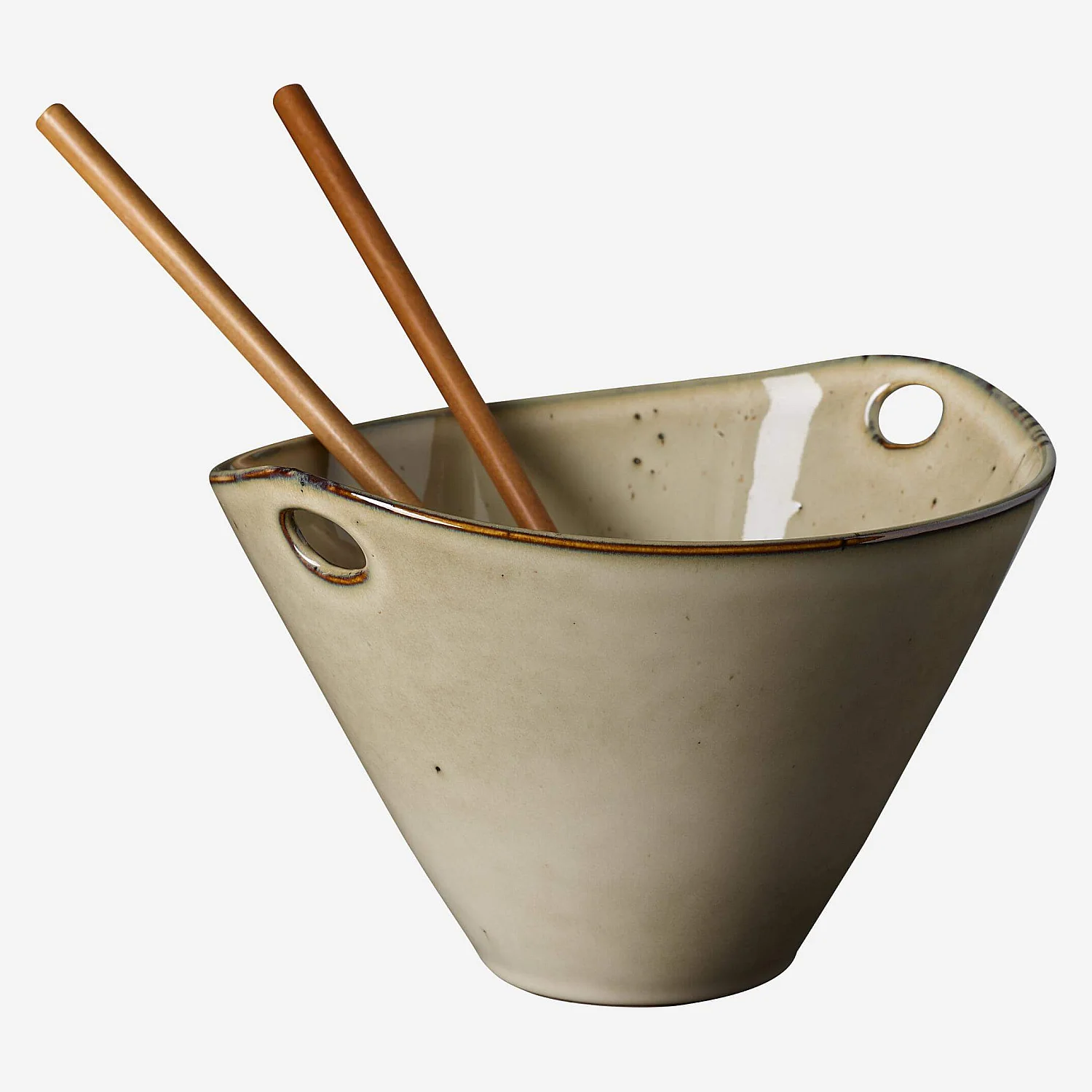 Bol de nouilles avec baguettes en grès - 8 cm - Marron (Lot de 4) - 6