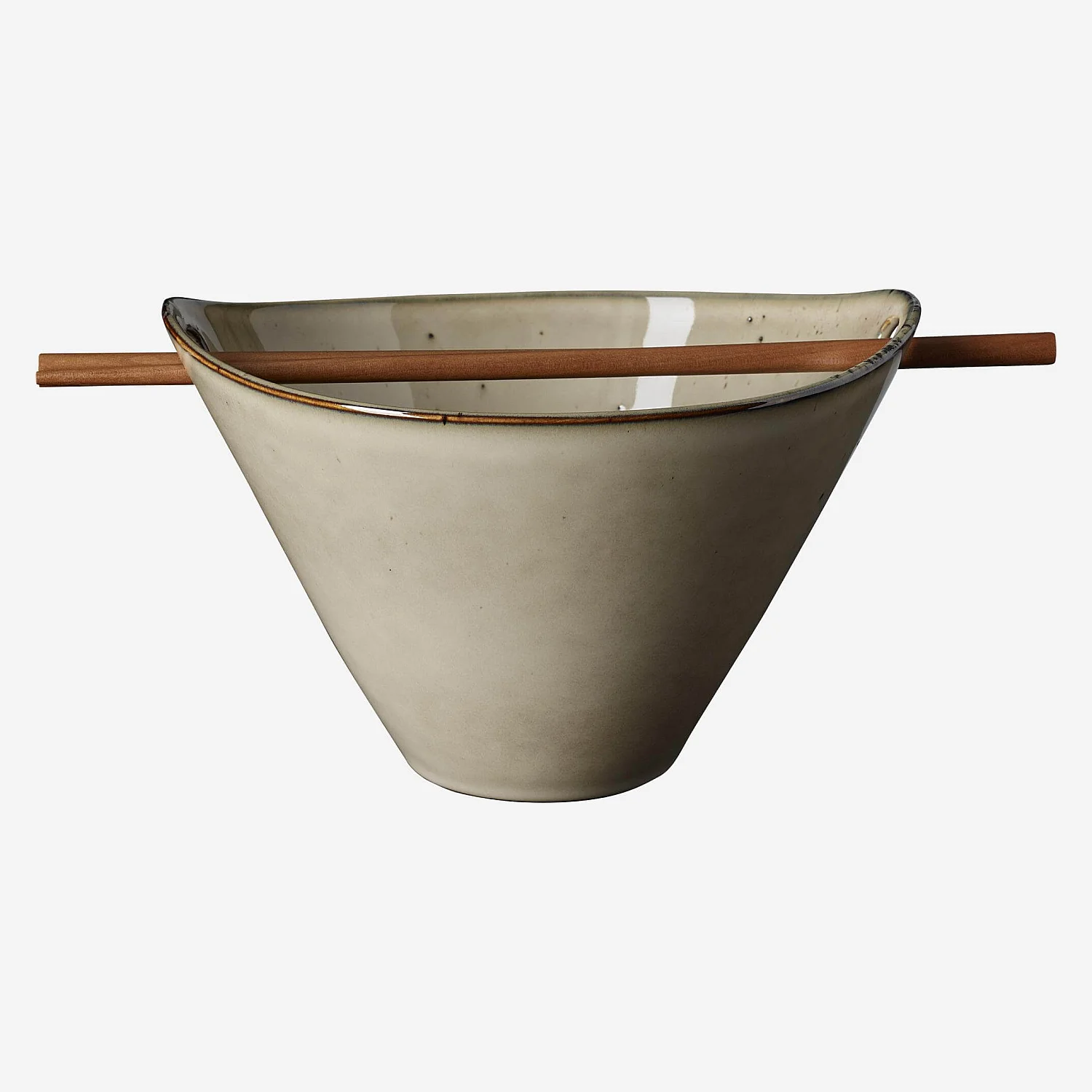 Bol de nouilles avec baguettes en grès - 8 cm - Marron (Lot de 4) - 2