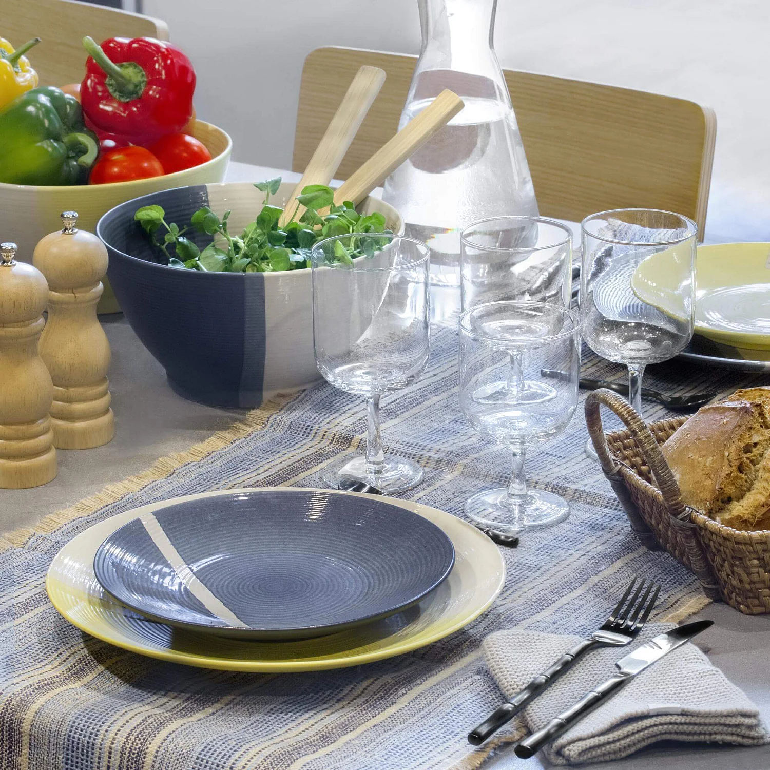 Dessertteller aus Steingut - 21,5cm - Graublau (6-er-Set) - 1