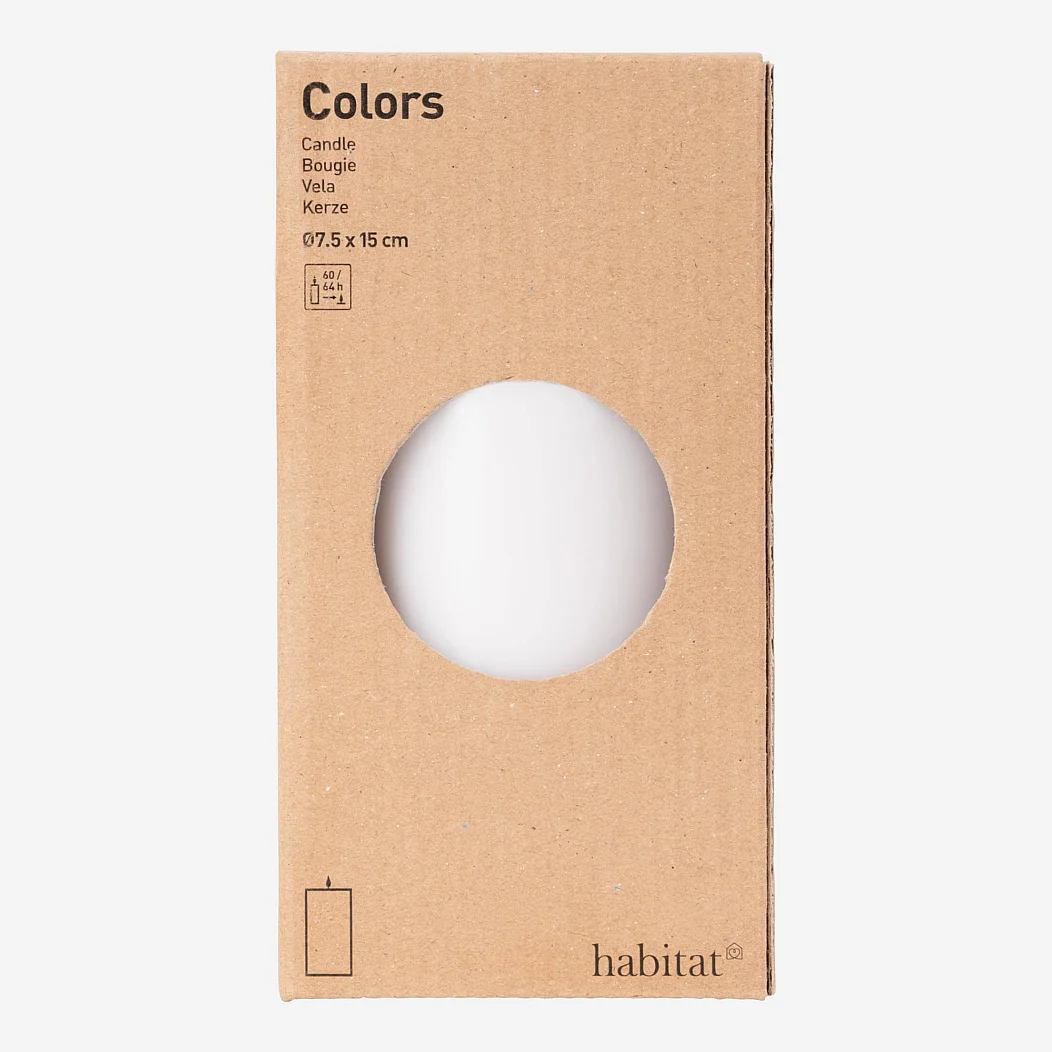 Vela cilíndrica - 7,5 x 15 cm - Blanco (Lote de 12) - 2