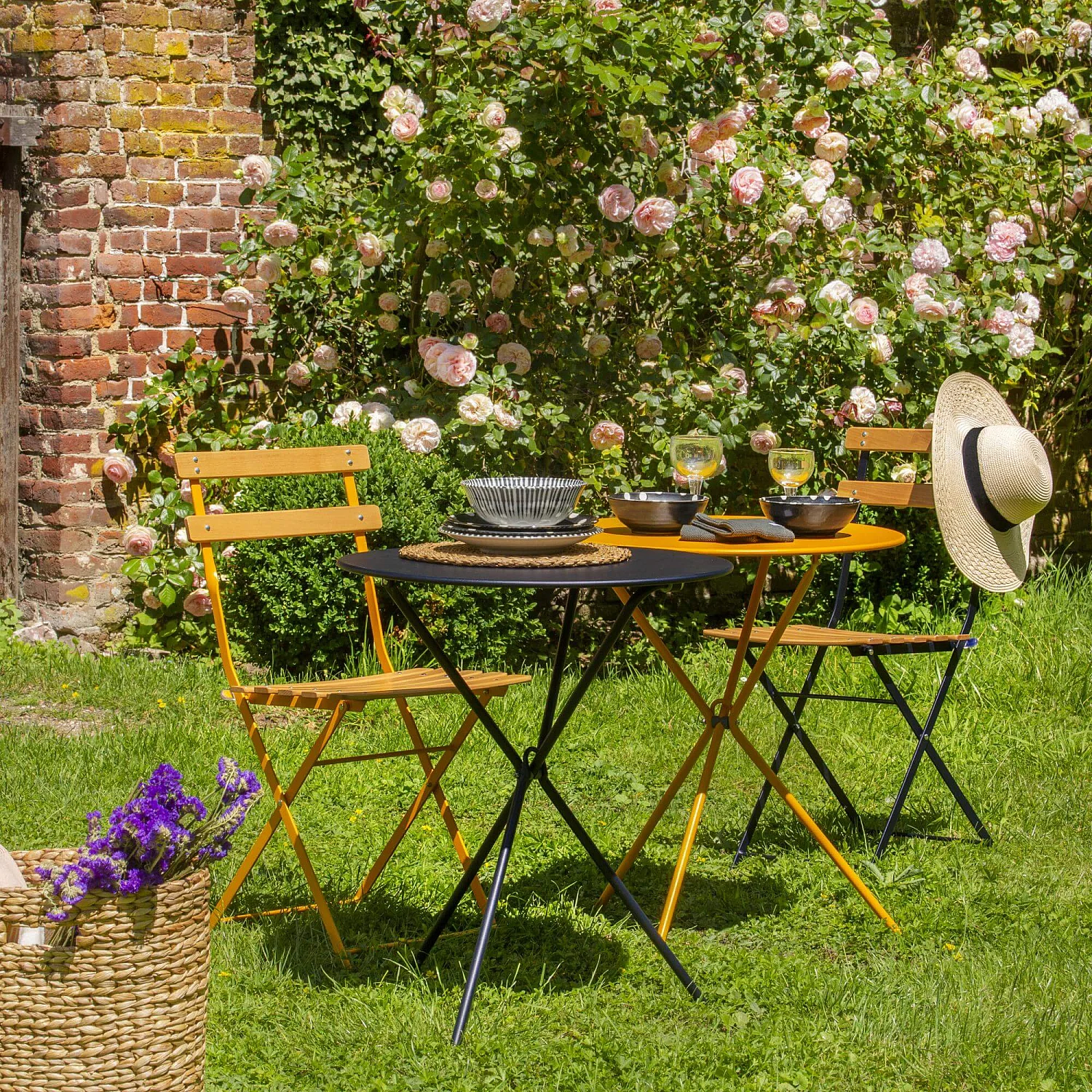 Chaise pliante de jardin en acier - Bleu foncé (Lot de 2) - 1